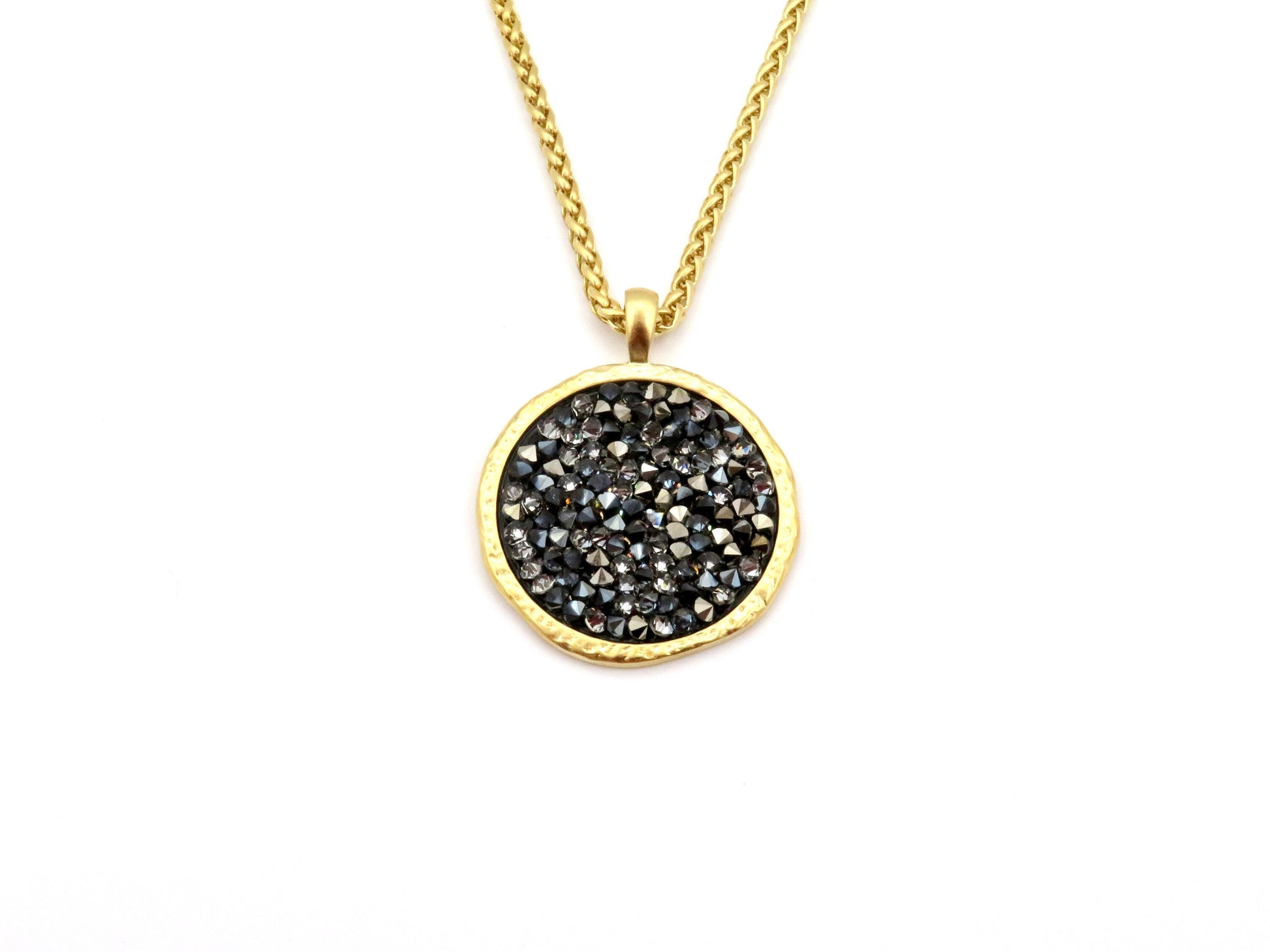 Gold Sparkly Necklace | Multi Crystal Gold Necklace | Gold and Gray Crystal Pendant | Multi Sparkles Gold Pendant | Statement necklace black