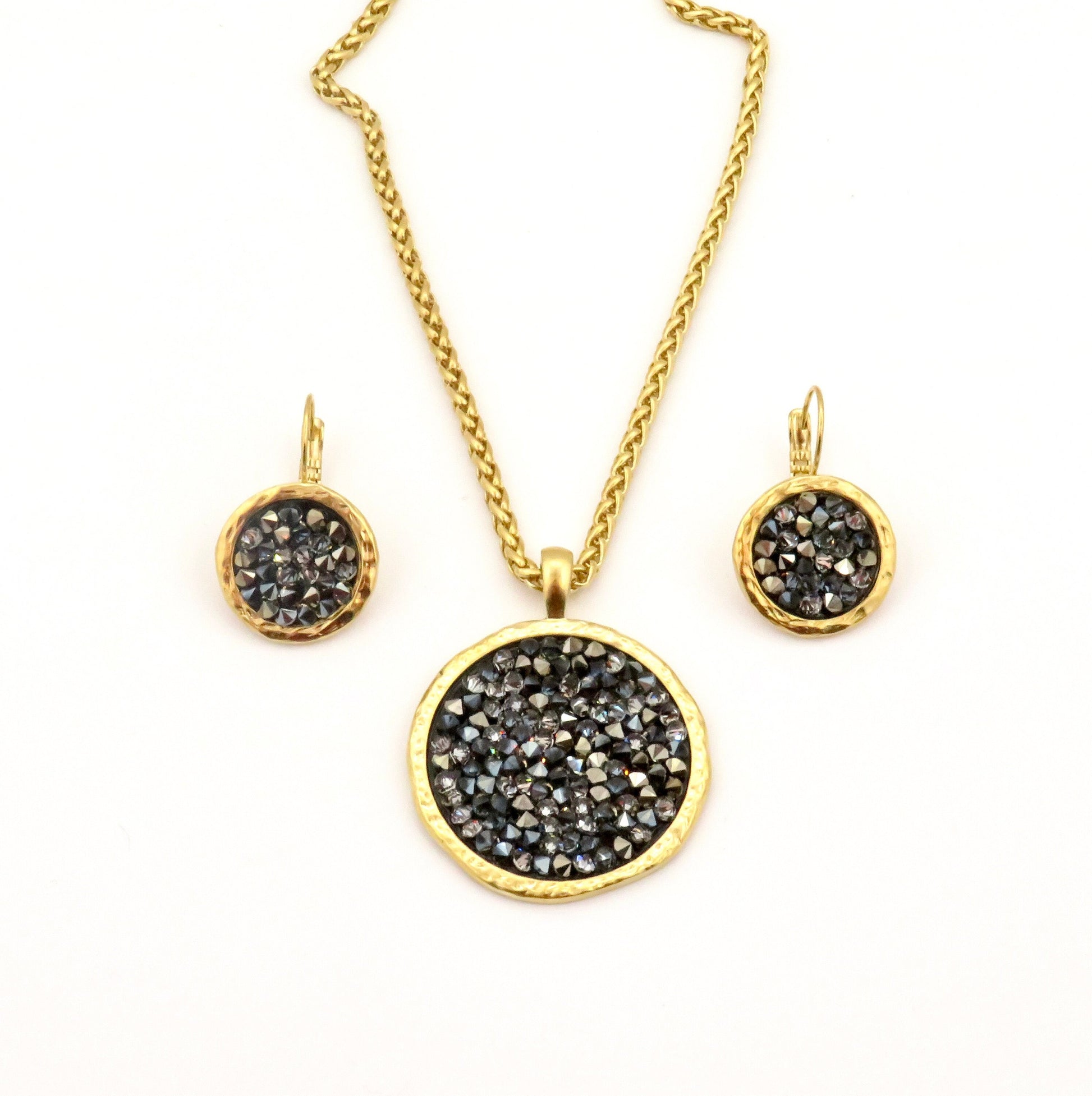 Gold Sparkly Necklace | Multi Crystal Gold Necklace | Gold and Gray Crystal Pendant | Multi Sparkles Gold Pendant | Statement necklace black