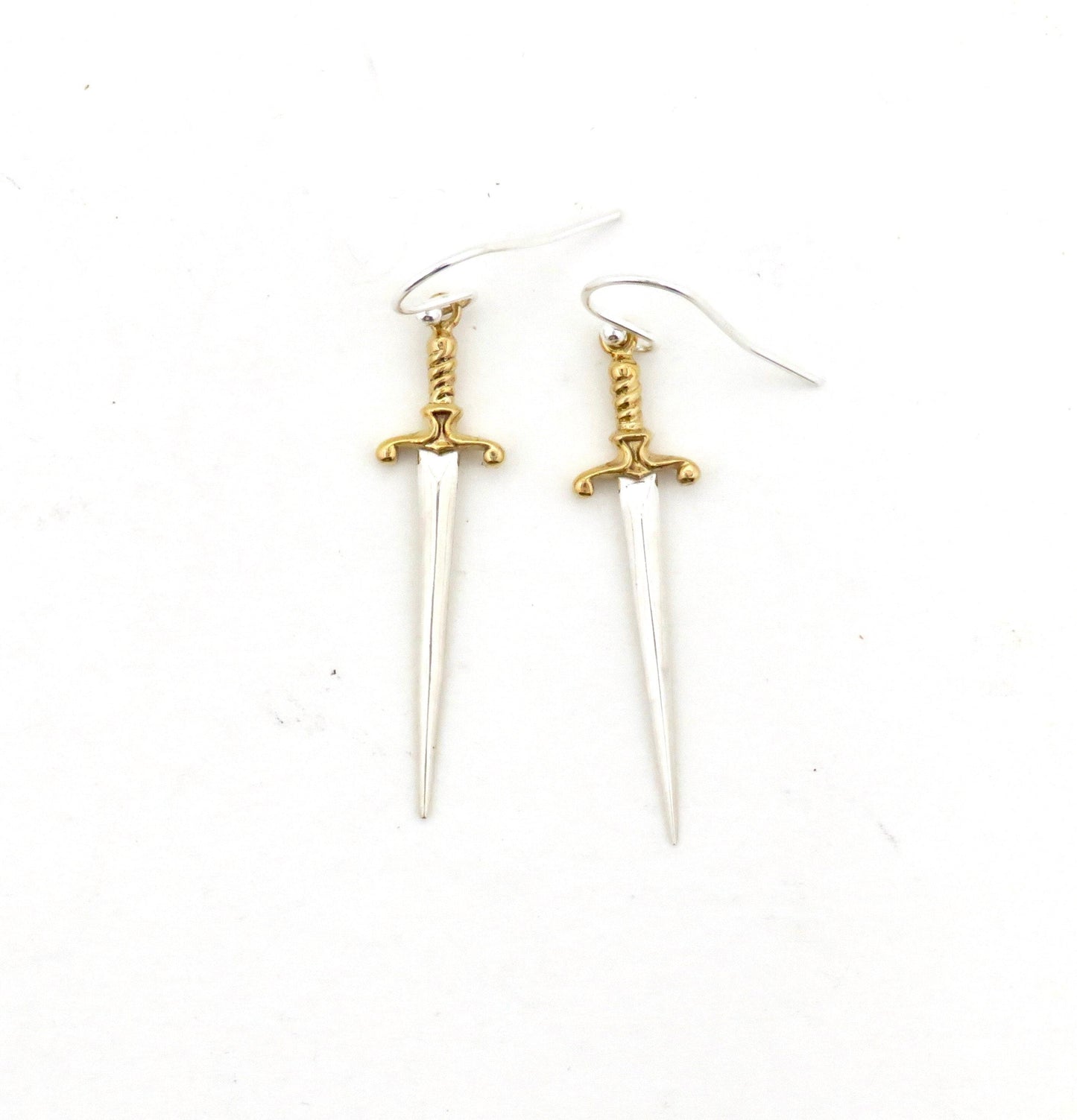 Sword Earrings | Sterling Sword Earrings| Two Tone Dagger Earrings | Silver Gold Sword Earrings| Silver Daggers | Sterling Sword Earrings