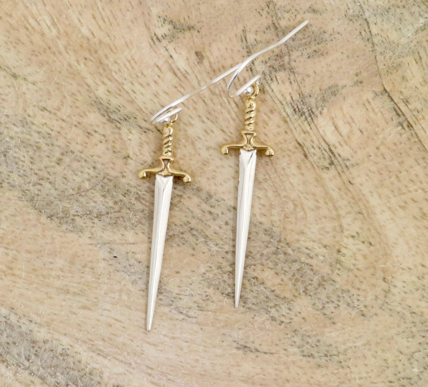 Sword Earrings | Sterling Sword Earrings| Two Tone Dagger Earrings | Silver Gold Sword Earrings| Silver Daggers | Sterling Sword Earrings