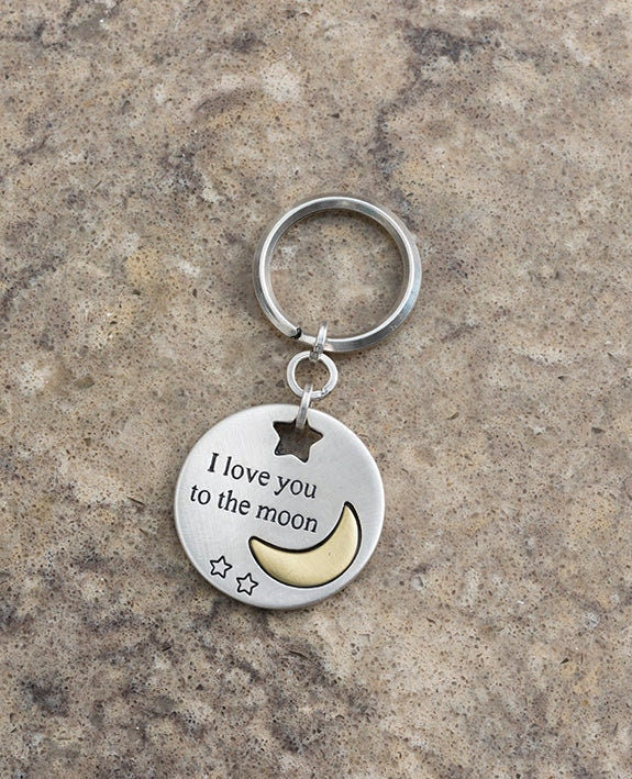 Love You Keychain, Inspirational Keyring, Moon Keyring, To the Moon Keyring, Teen Gift, Love Keychain, Silver Keychain, Silver Moon Keychain