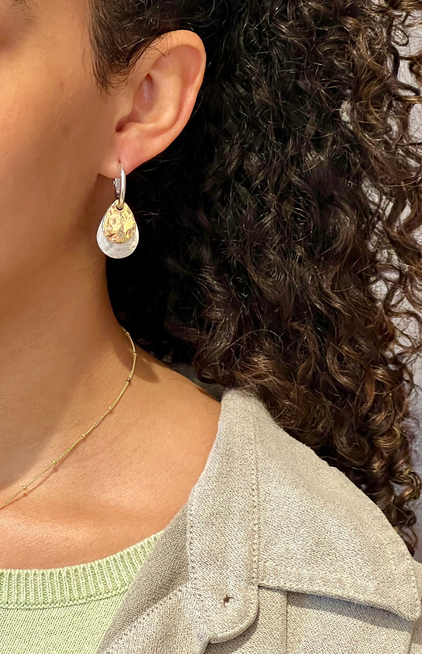 Two Tone Teardrop Earrings | Hammered Drop Earrings | Mixed Metal Hoops | Silver Gold Drop Earrings | Two Tone Hoops | Hammered Rustic Hoops