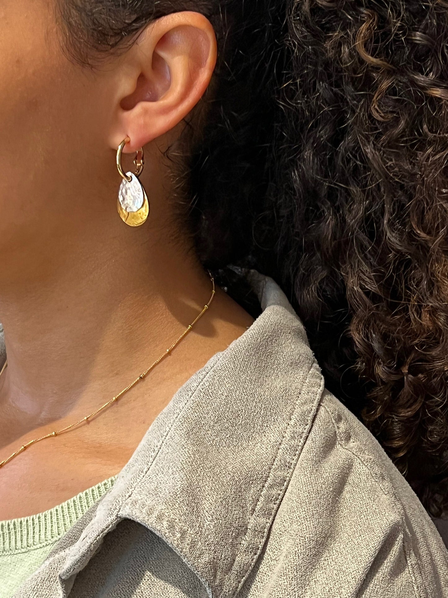 Two Tone Teardrop Earrings | Hammered Drop Earrings | Mixed Metal Hoops | Silver Gold Drop Earrings | Two Tone Hoops | Hammered Rustic Hoops