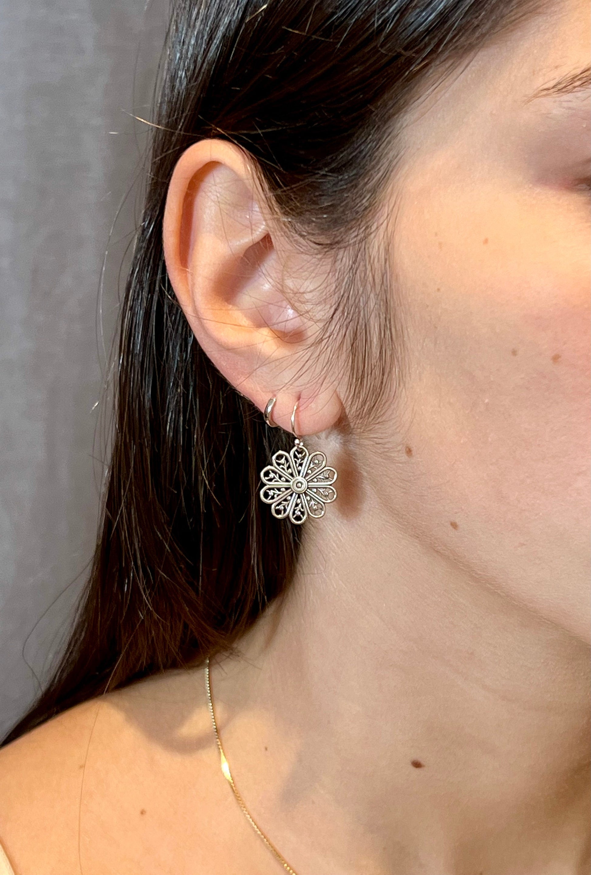 Sterling Mandala Earrings, Silver Geometric Earrings, Sterling Wheel Earrings, Open Mandala Earrings | Lightweight Sterling Earrings