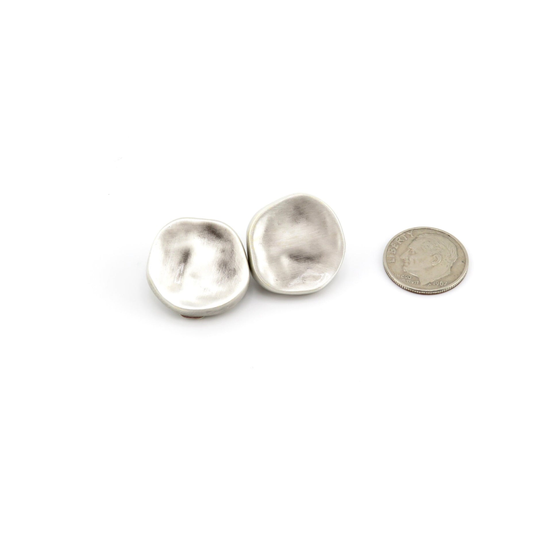Hammered Silver Clip on Earrings | Silver Round Clips Earrings | Hammered Matte Silver Clip On earrings | Silver Disc Clip Ons