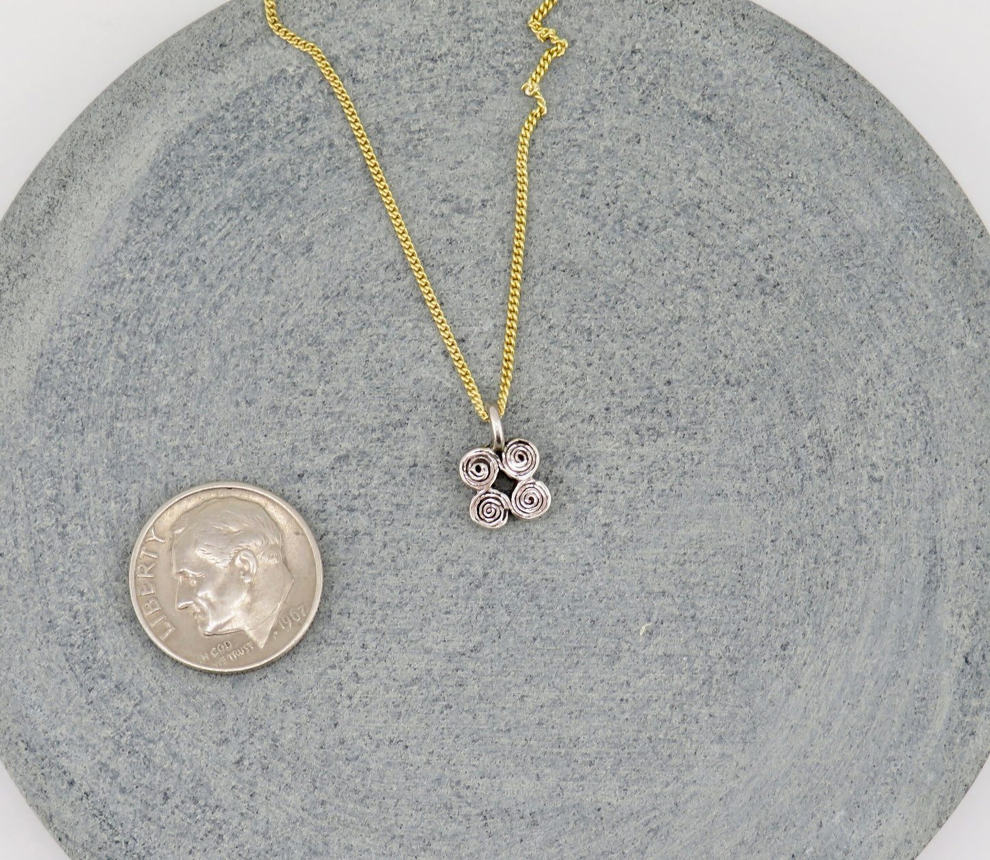 Minimal Two Tone Necklace | Sterling Spiral Pendant | Mixed Metal Delicate Necklace | Minimal Silver Gold Necklace | Everyday Necklace