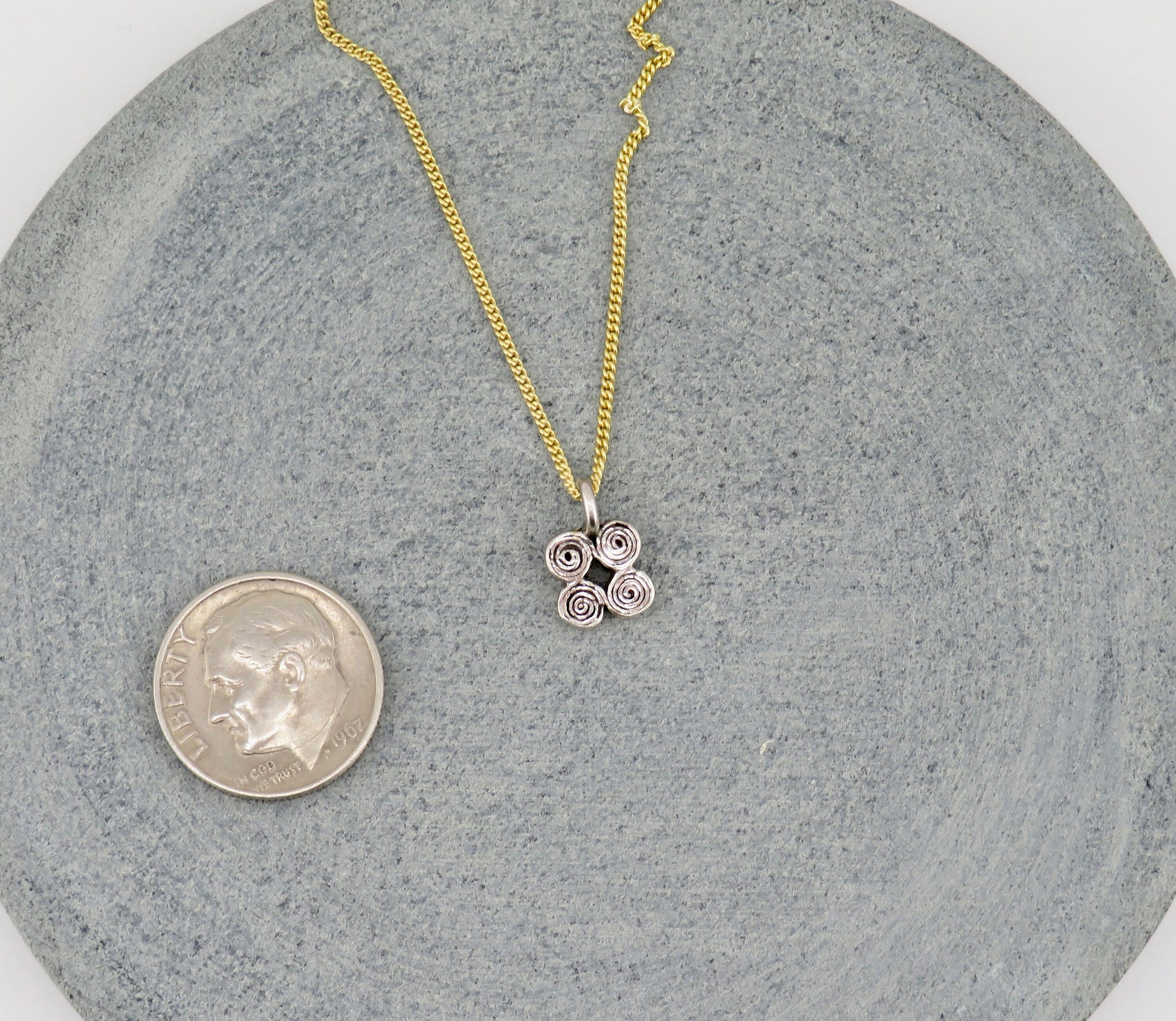 Minimal Two Tone Necklace | Sterling Spiral Pendant | Mixed Metal Delicate Necklace | Minimal Silver Gold Necklace | Everyday Necklace