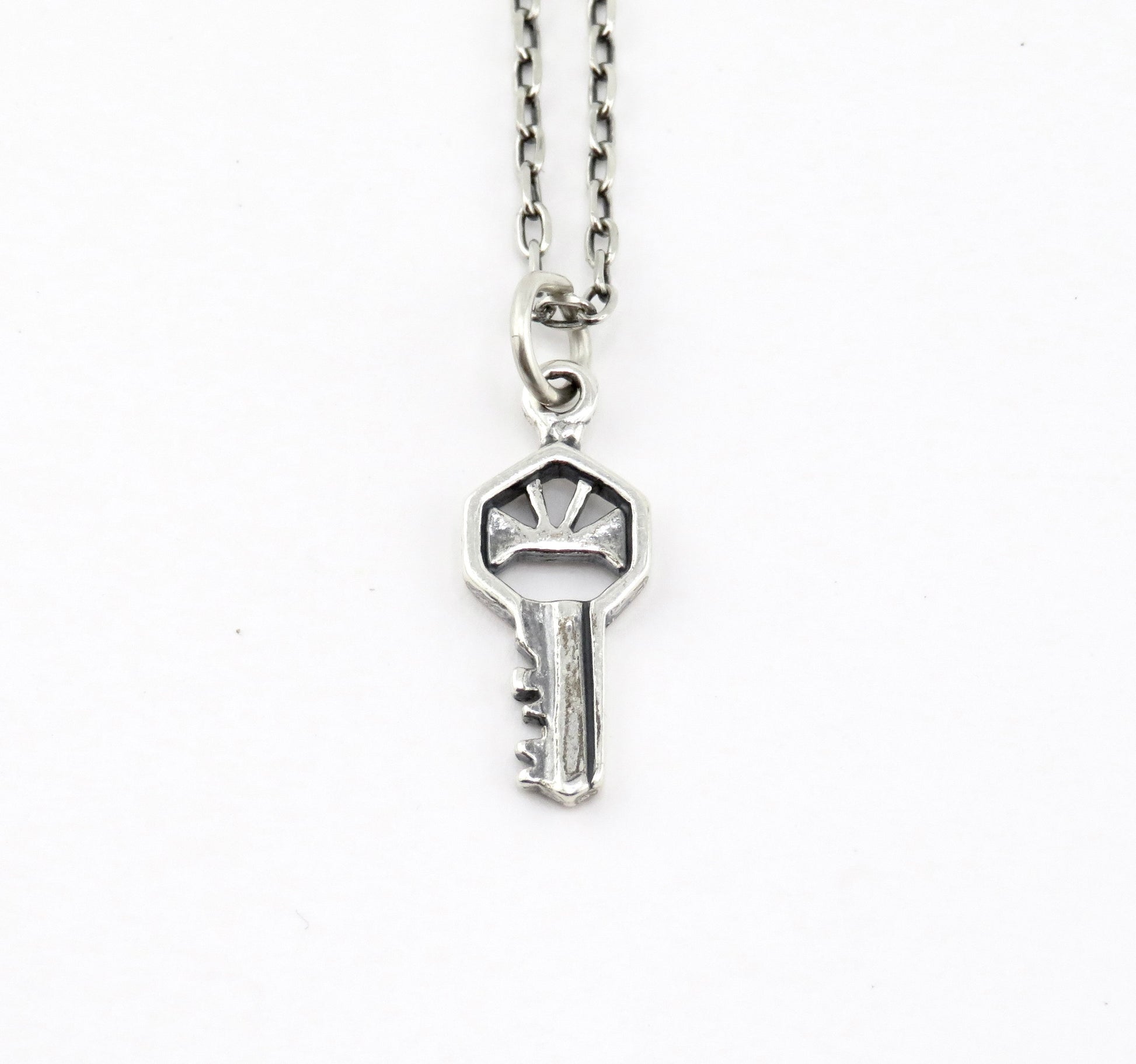 Silver Key Necklace | Sterling Key Pendant | Silver Rustic Key | Sterling Lock Key | Silver Skeleton Key Pendant