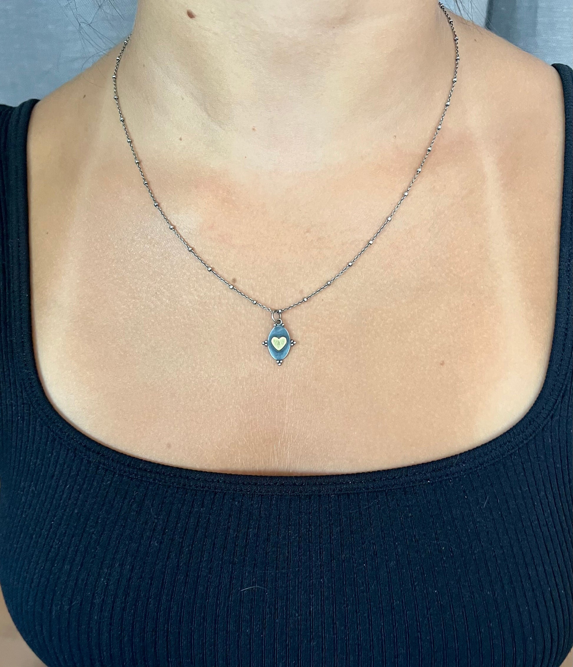 Two Tone Baroque Heart Necklace | Silver Gold Heart Pendant Necklace | Sterling Mixed Metal Heart Necklace | Romantic Heart Pendant Gold