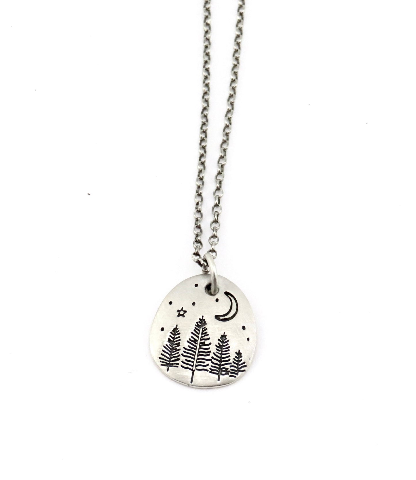 Silver Tree Necklace | Sterling Forest Pendant | Silver Moon Trees Necklace | Sterling Tree of Life Pendant | Silver Nature Lover Necklace
