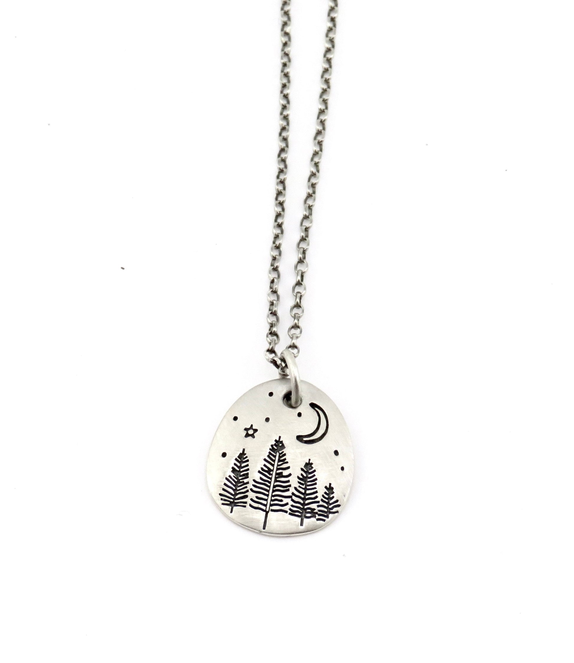 Silver Tree Necklace | Sterling Forest Pendant | Silver Moon Trees Necklace | Sterling Tree of Life Pendant | Silver Nature Lover Necklace