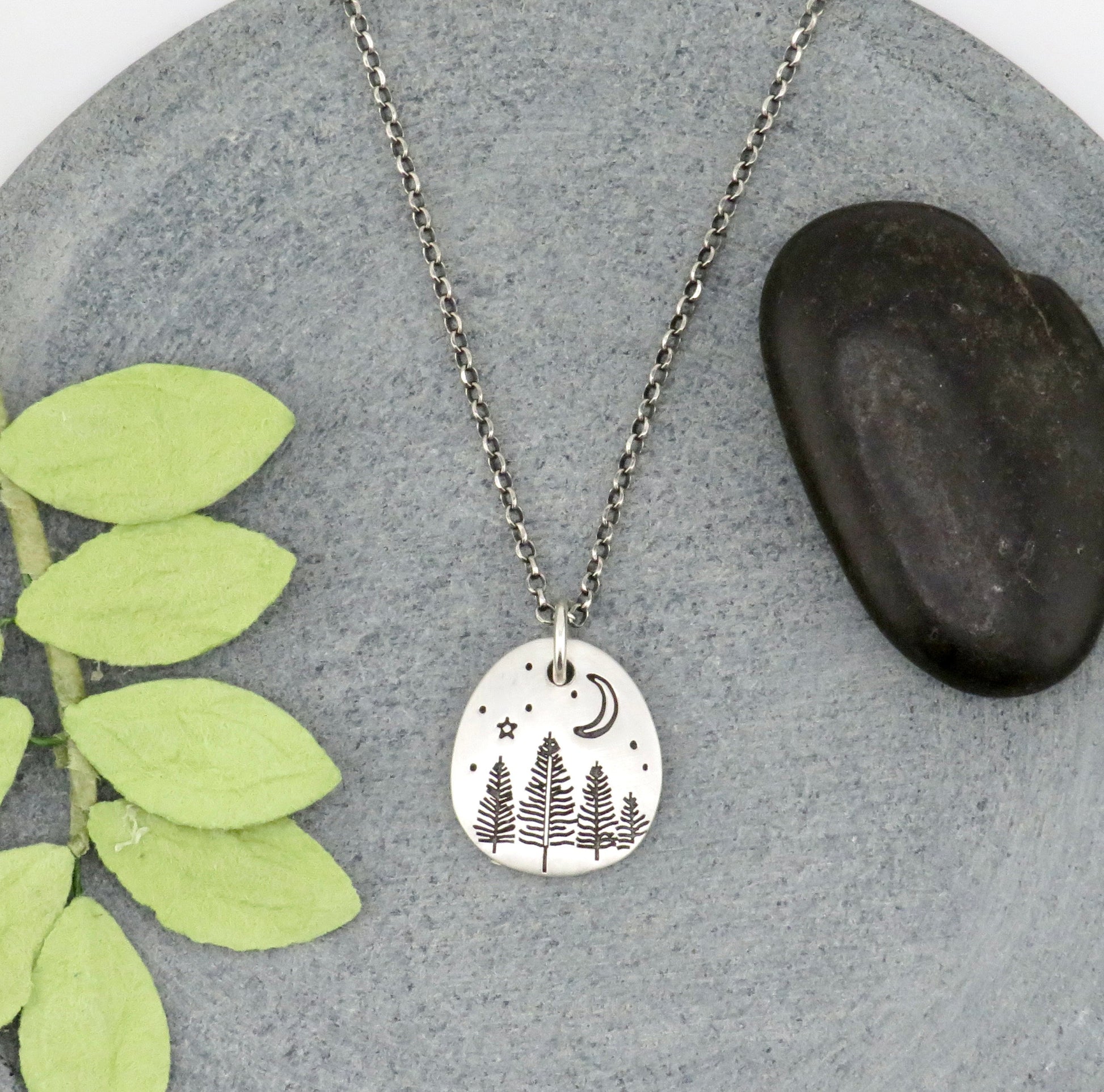 Silver Tree Necklace | Sterling Forest Pendant | Silver Moon Trees Necklace | Sterling Tree of Life Pendant | Silver Nature Lover Necklace