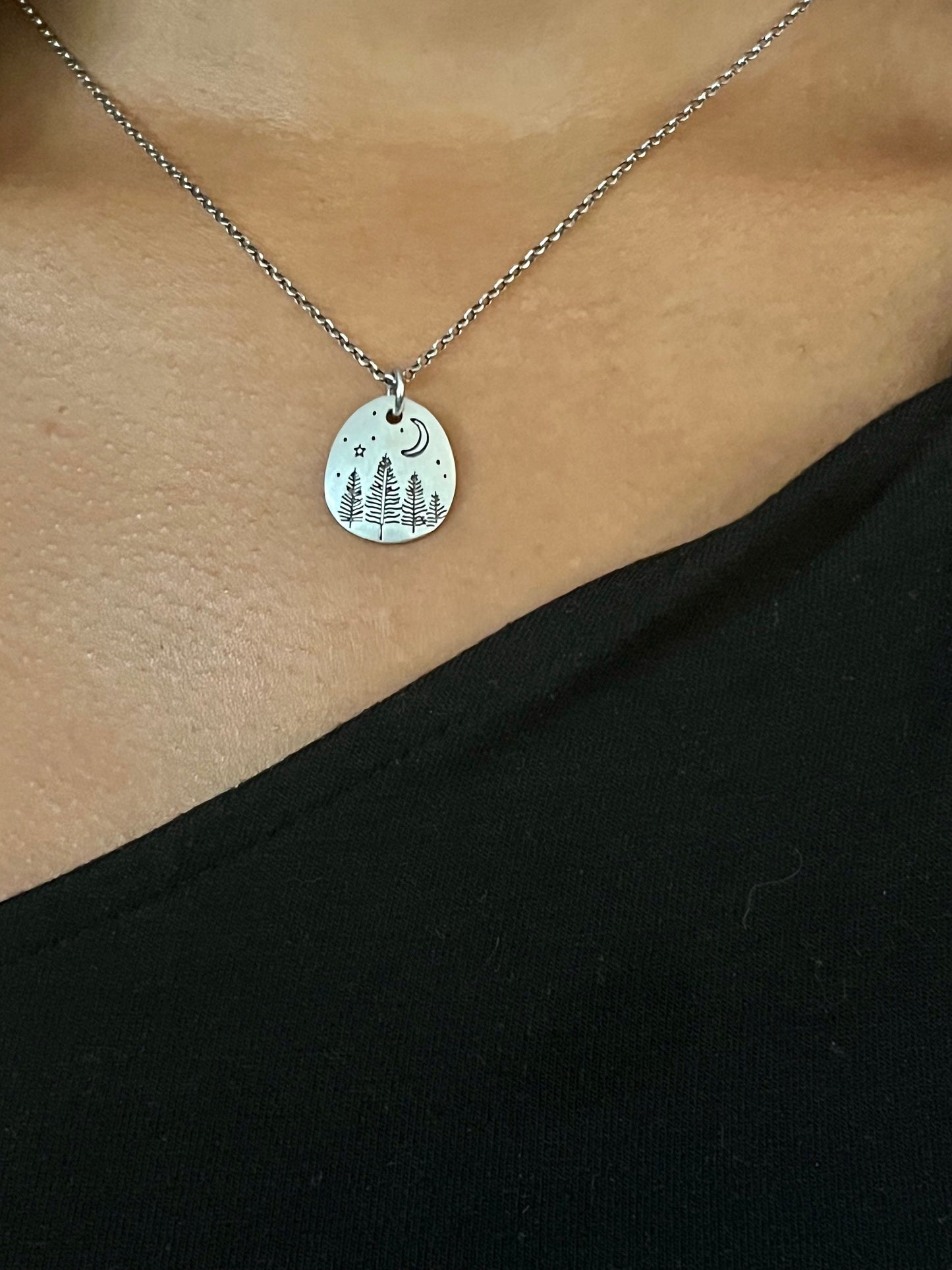Silver Tree Necklace | Sterling Forest Pendant | Silver Moon Trees Necklace | Sterling Tree of Life Pendant | Silver Nature Lover Necklace
