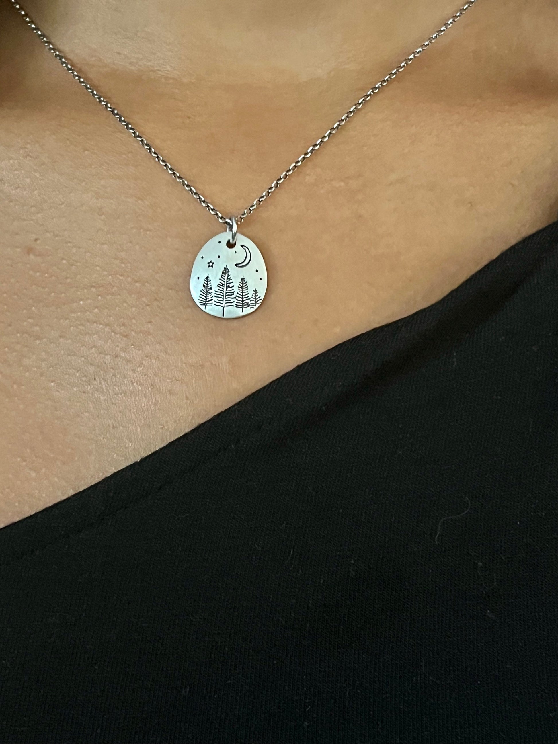 Silver Tree Necklace | Sterling Forest Pendant | Silver Moon Trees Necklace | Sterling Tree of Life Pendant | Silver Nature Lover Necklace