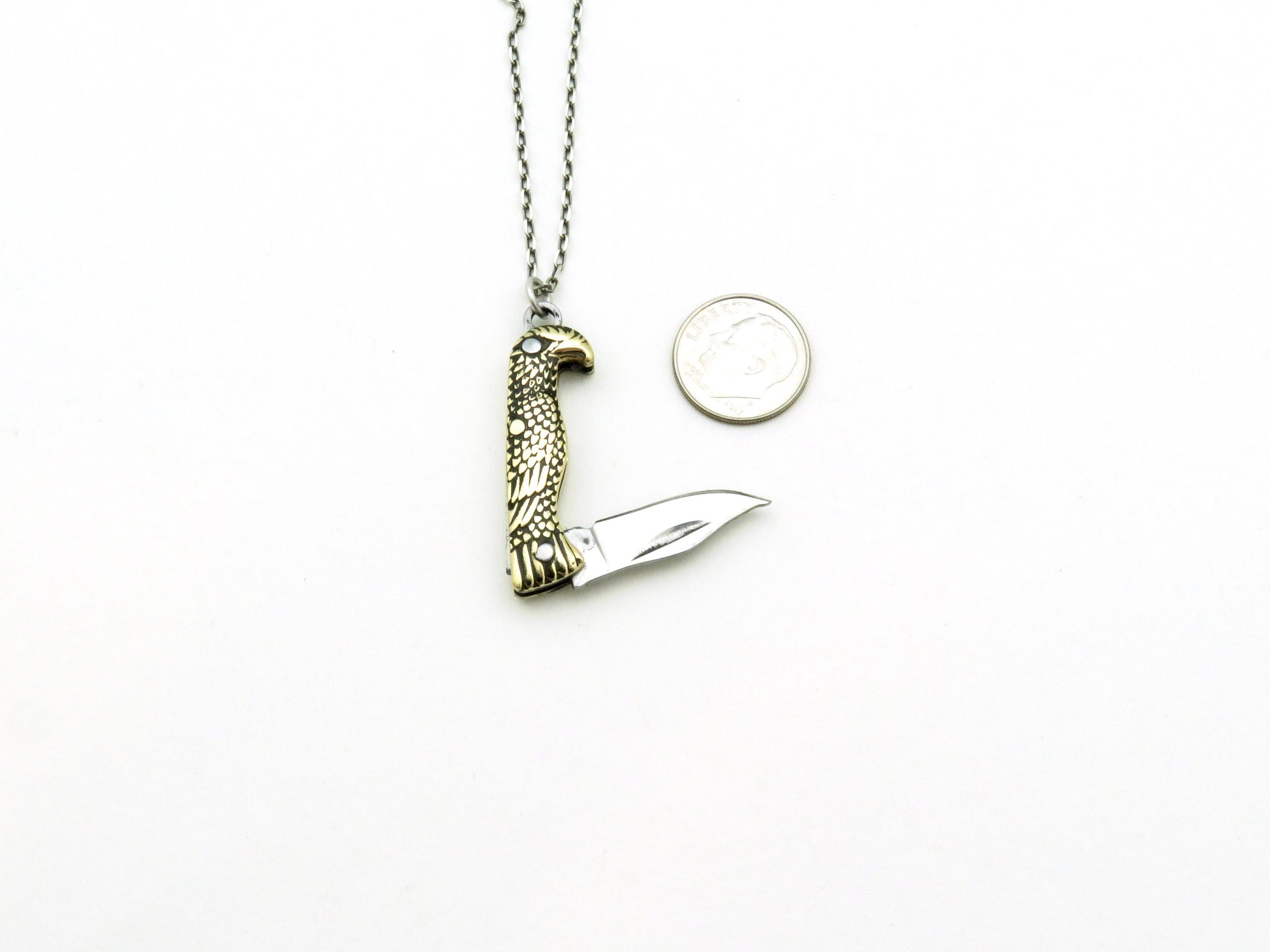 Eagle Knife Necklace | Pocketknife Necklace | Brass Eagle Knife | Eagle Pocketknife Necklace | Eagle Knife Pendant | Small Knife Pendant