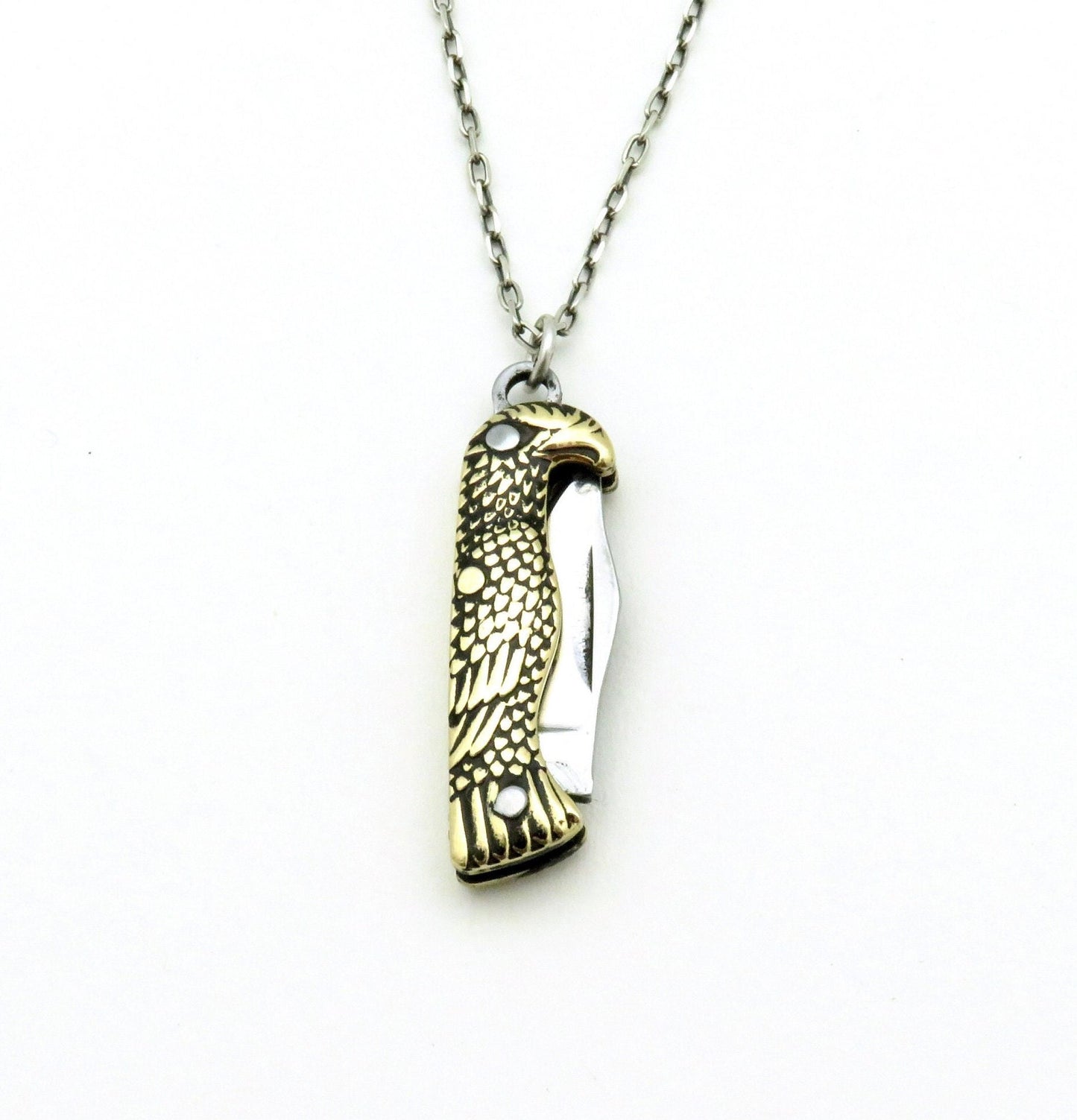 Eagle Knife Necklace | Pocketknife Necklace | Brass Eagle Knife | Eagle Pocketknife Necklace | Eagle Knife Pendant | Small Knife Pendant