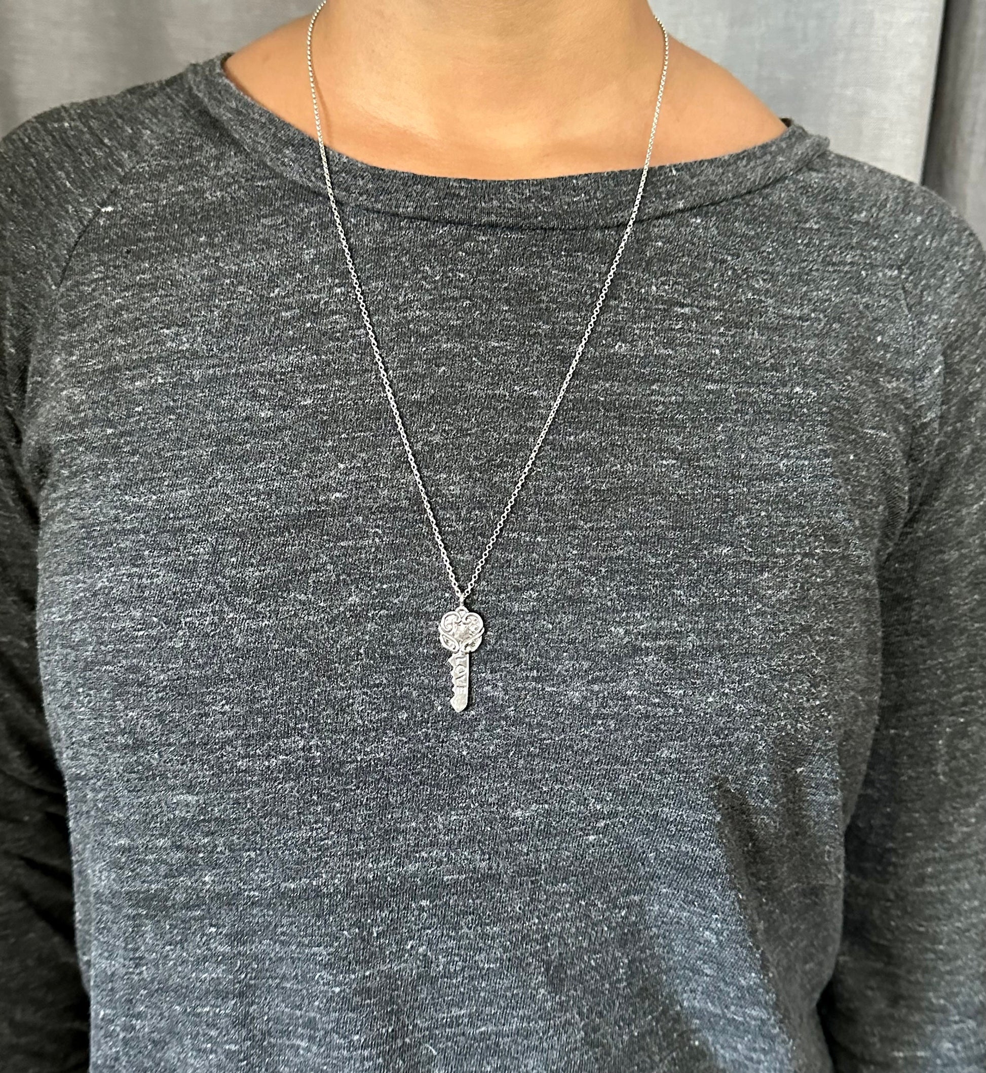 Silver Key Necklace | Sterling Key Pendant | Silver Key Love Necklace | Sterling Key To Heart Necklace | Romantic Silver Key Pendant