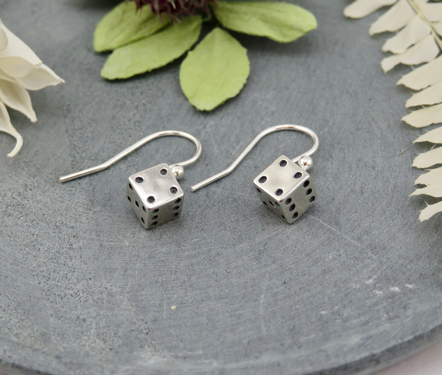 Sterling Dice Necklace, Silver Dice Necklace, Sterling Game Dice Pendant, Silver 3D Dice Necklace, Square Silver Dice Pendant