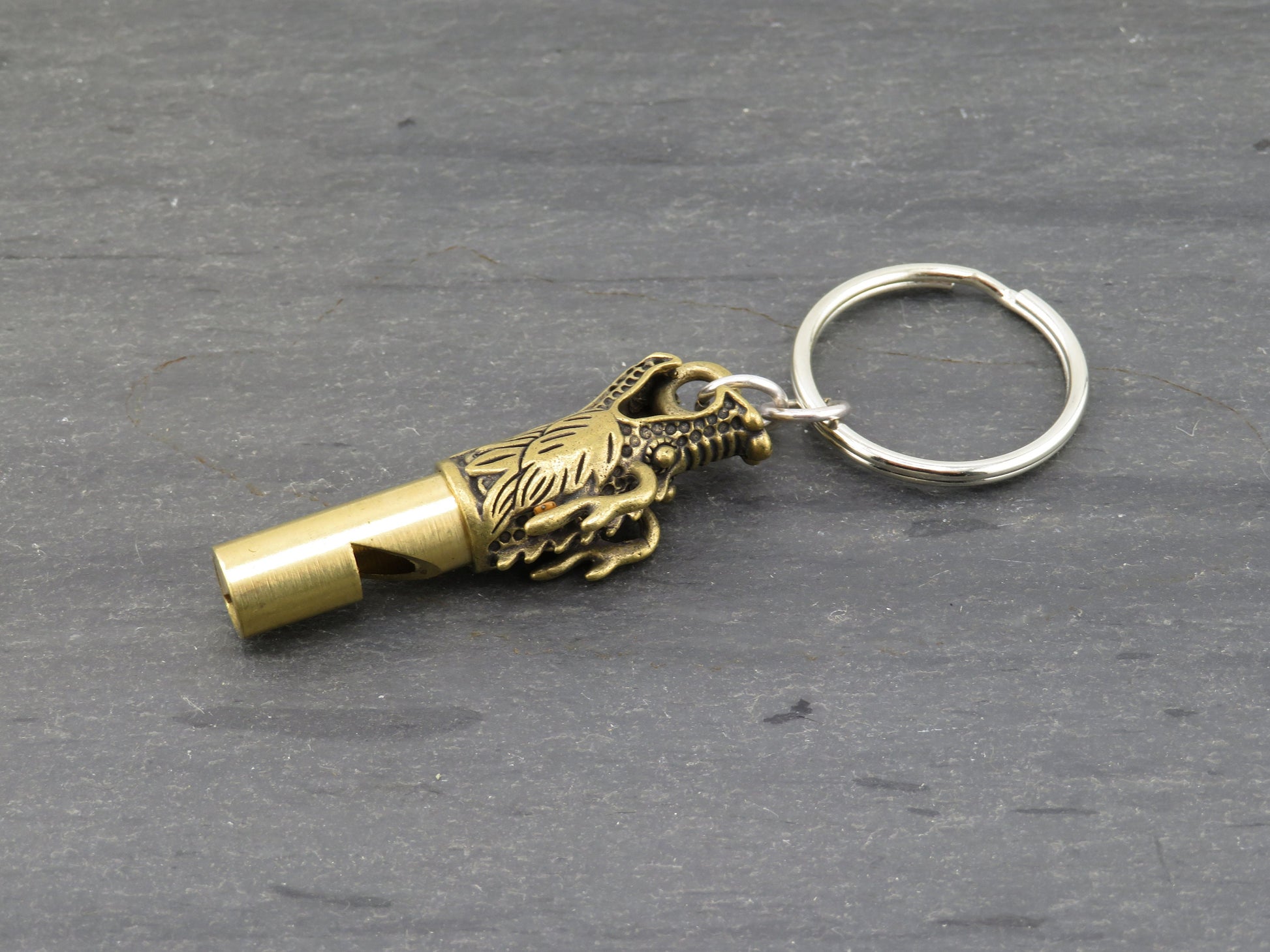 Dragon Whistle Keychain | Dragon Whistle Keyring | Brass Dragon Whistle | Brass Dragon Keyring | Gold Dragon Keychain | Dragon Whistle Gift