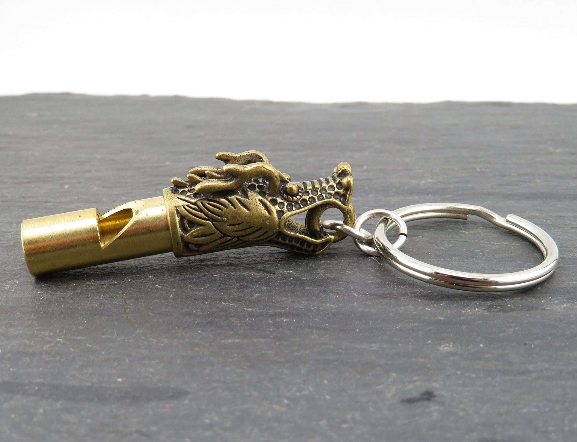 Dragon Whistle Keychain | Dragon Whistle Keyring | Brass Dragon Whistle | Brass Dragon Keyring | Gold Dragon Keychain | Dragon Whistle Gift