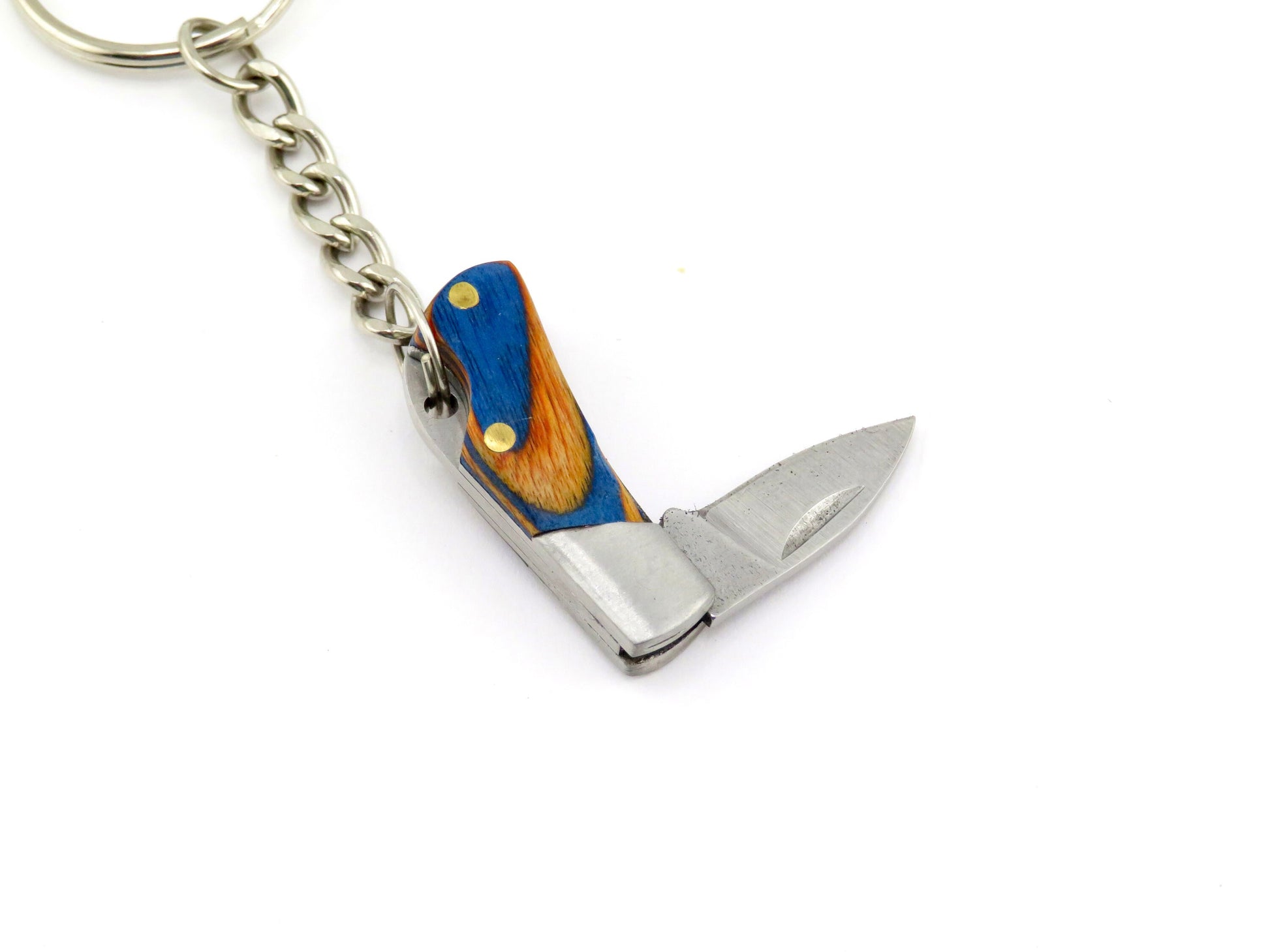 small wood knife keychain| keychain knife | mini knife keyring | small knife keychain | mini wood knife keyring | orange blue knife keyring