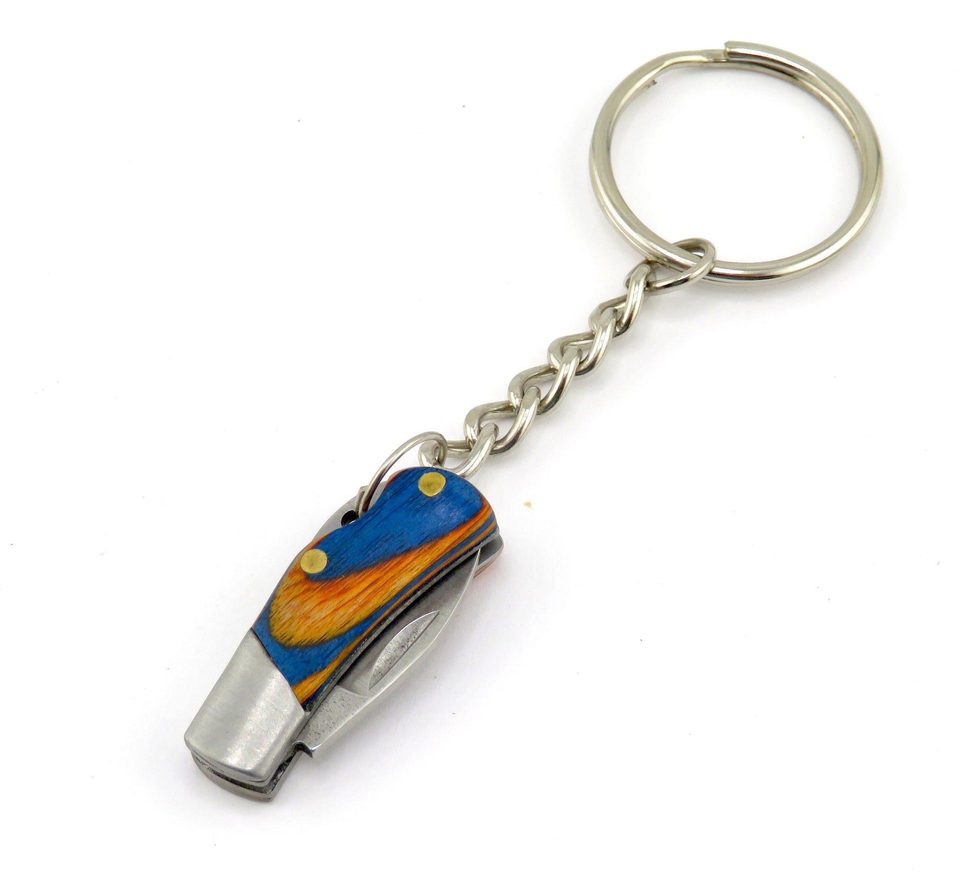small wood knife keychain| keychain knife | mini knife keyring | small knife keychain | mini wood knife keyring | orange blue knife keyring