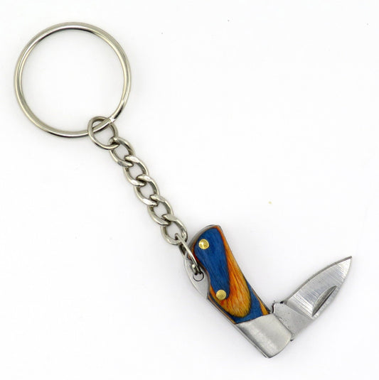 small wood knife keychain| keychain knife | mini knife keyring | small knife keychain | mini wood knife keyring | orange blue knife keyring