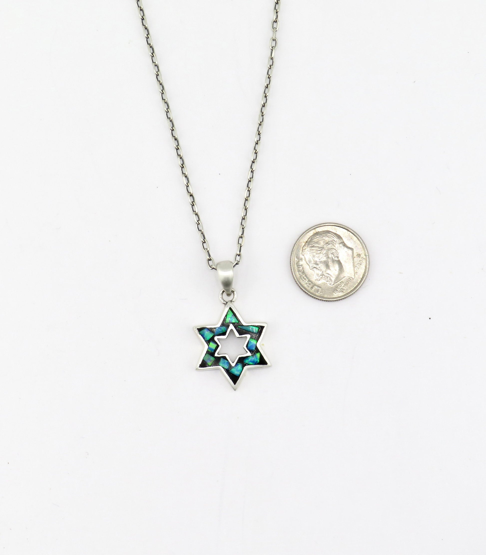 Jewish Star Necklace | Star of David Necklace | Sterling Opal Star Pendant | Judaic Necklace | Mosaic Opal Jewish Star Necklace