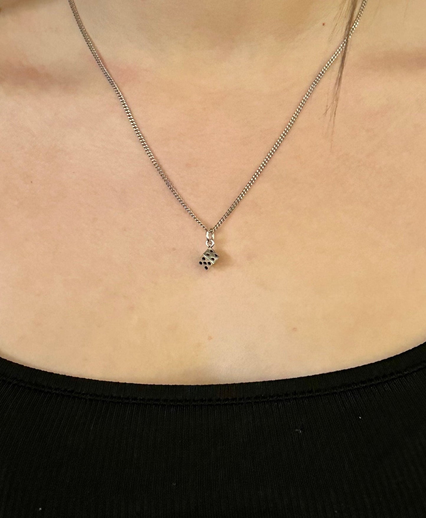 Sterling Dice Necklace, Silver Dice Necklace, Sterling Game Dice Pendant, Silver 3D Dice Necklace, Square Silver Dice Pendant