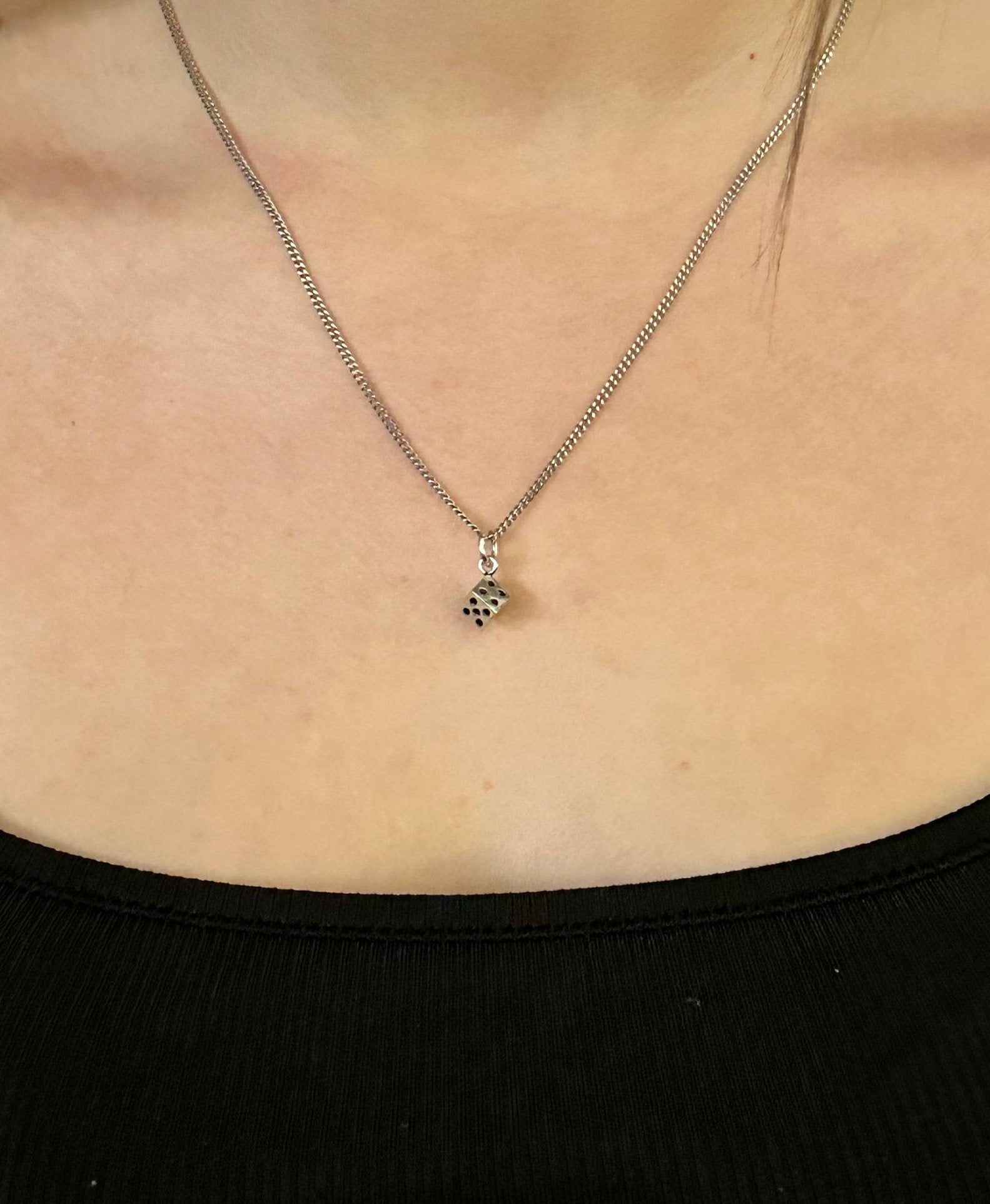Sterling Dice Necklace, Silver Dice Necklace, Sterling Game Dice Pendant, Silver 3D Dice Necklace, Square Silver Dice Pendant