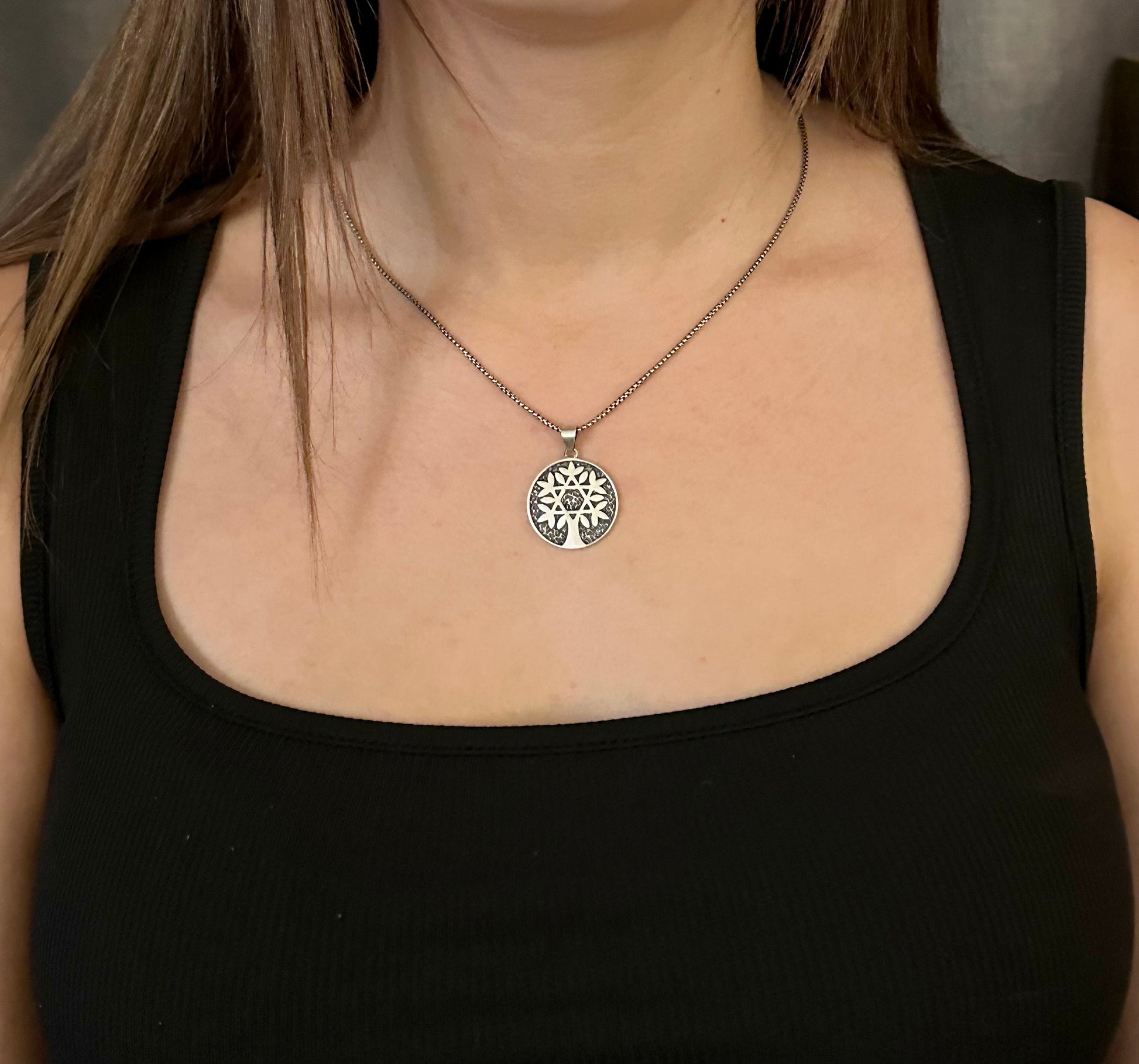 Jewish Star Necklace | Silver Star of David Necklace | Sterling Tree of Life Medallion | Judaic Necklace | Rustic Jewish Star Tree Necklace