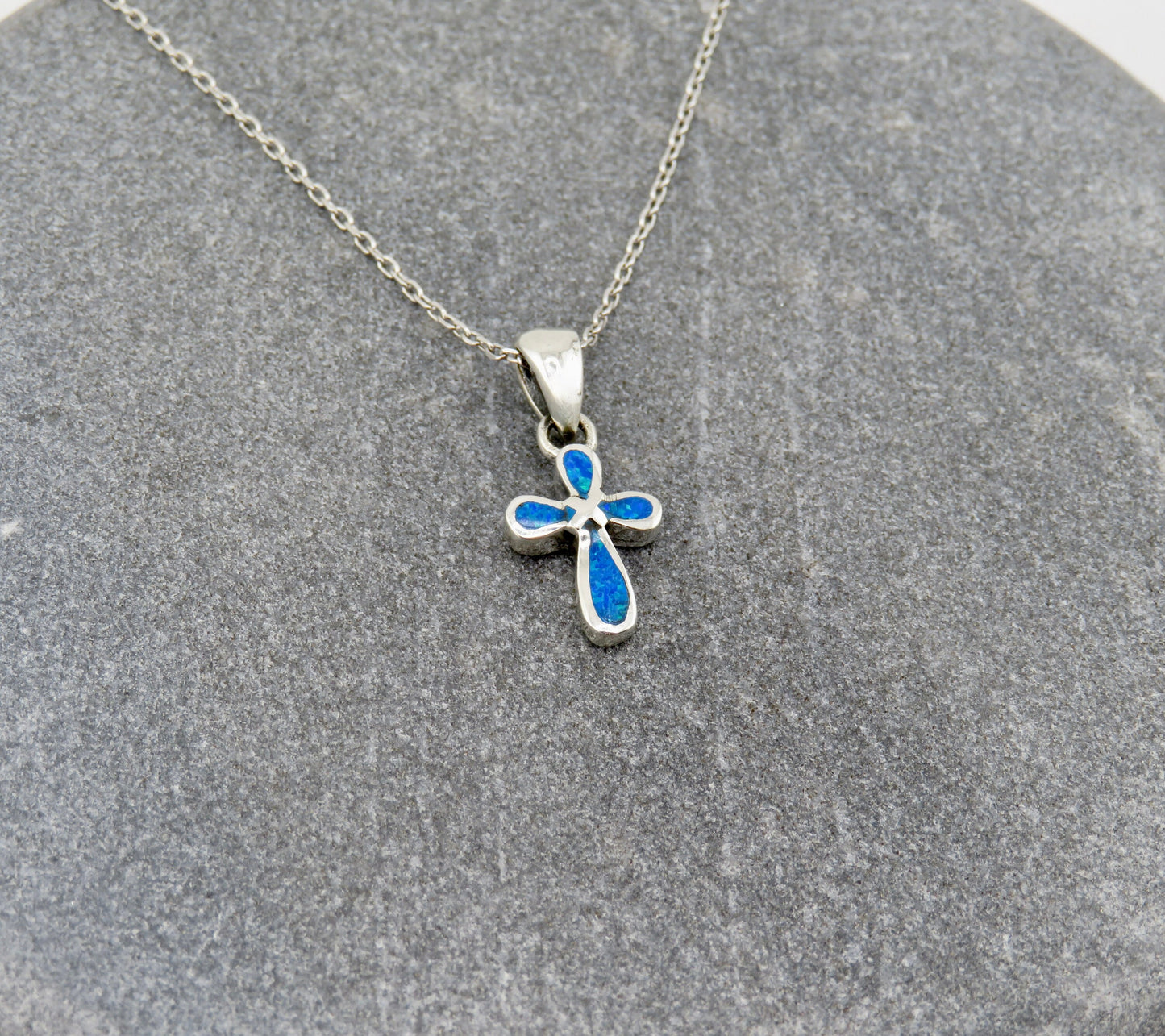 Sterling Opal Cross Necklace | Silver Cross Opal Pendant | Cross Necklace | Sterling Cross Jewelry | Opal Cross Gift | Inlaid Opal Cross