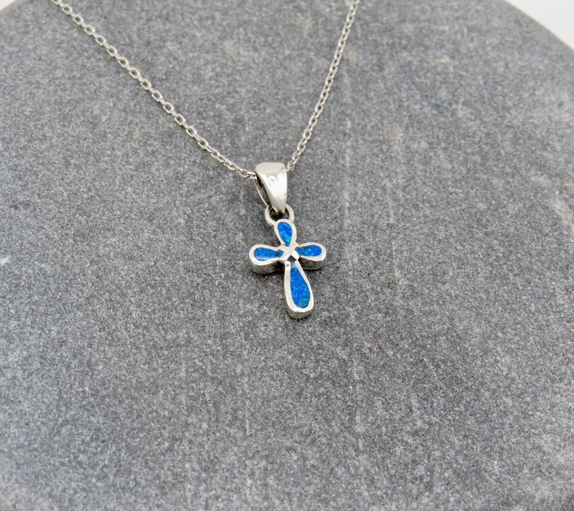 Sterling Opal Cross Necklace | Silver Cross Opal Pendant | Cross Necklace | Sterling Cross Jewelry | Opal Cross Gift | Inlaid Opal Cross