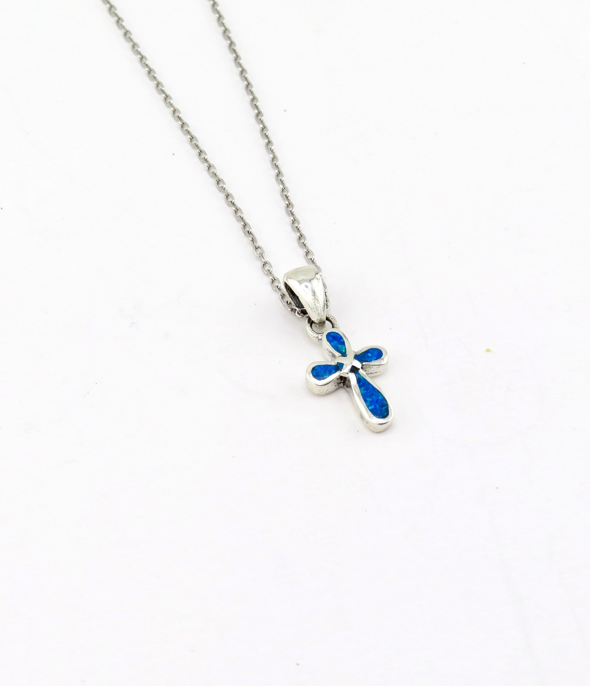 Sterling Opal Cross Necklace | Silver Cross Opal Pendant | Cross Necklace | Sterling Cross Jewelry | Opal Cross Gift | Inlaid Opal Cross