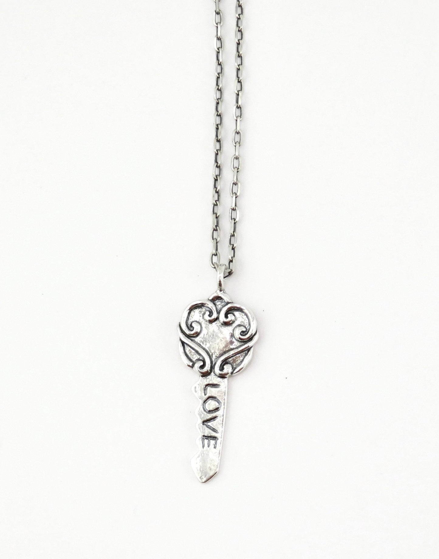 Silver Key Necklace | Sterling Key Pendant | Silver Key Love Necklace | Sterling Key To Heart Necklace | Romantic Silver Key Pendant