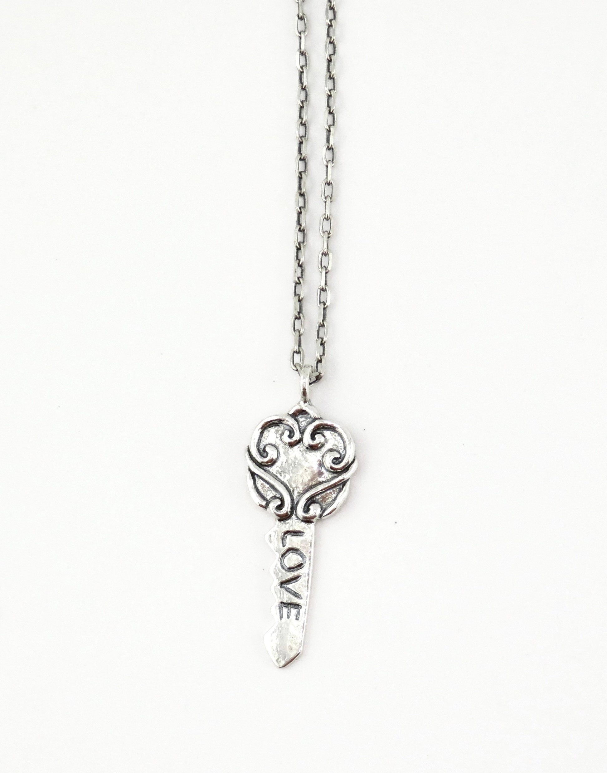 Silver Key Necklace | Sterling Key Pendant | Silver Key Love Necklace | Sterling Key To Heart Necklace | Romantic Silver Key Pendant