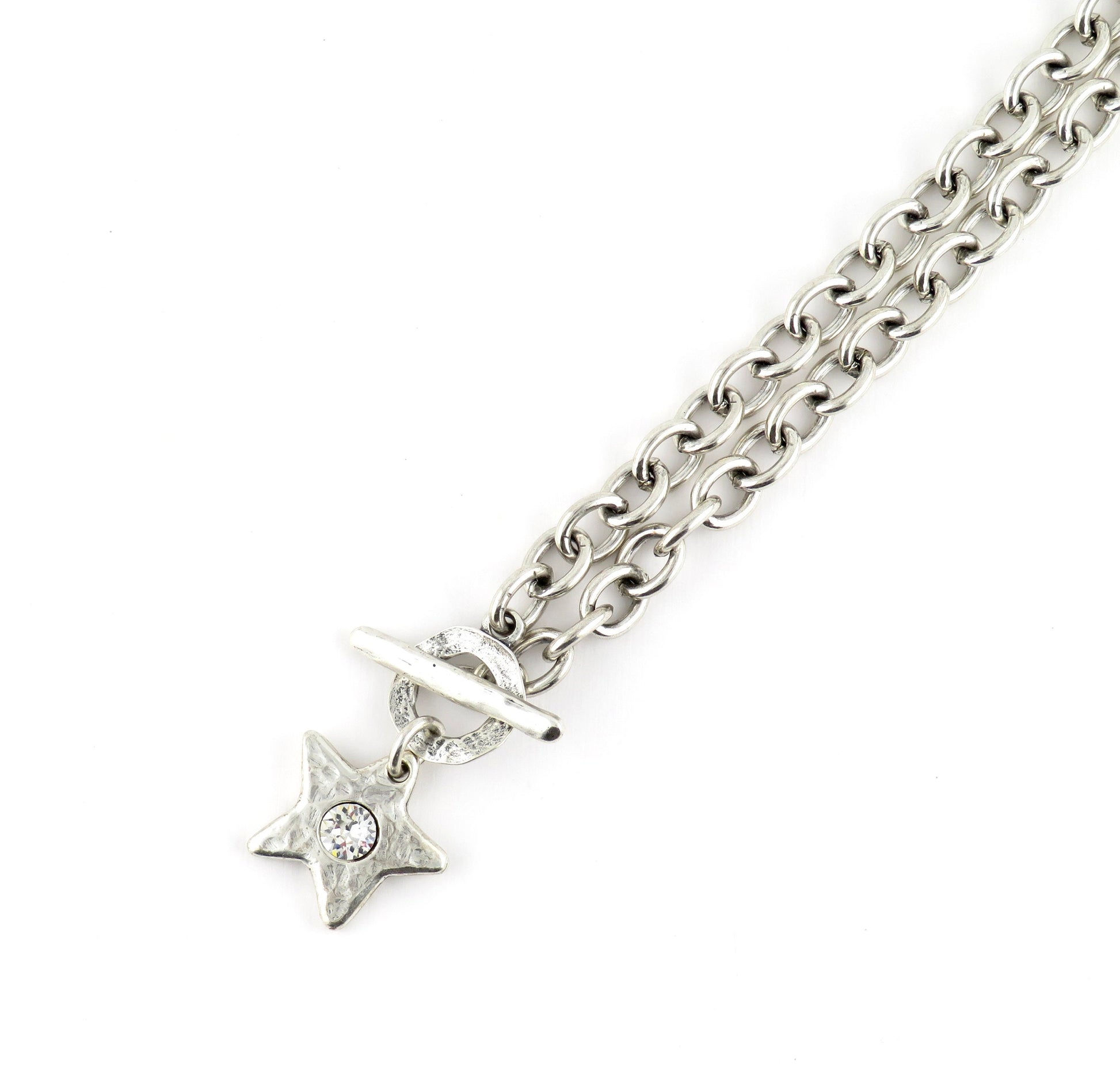 Hammered Silver Star Necklace| Sparkly Silver Star Pendant | Chunky Silver Star Necklace | Brushed Silver Star CZ Necklace | Toggle Necklace