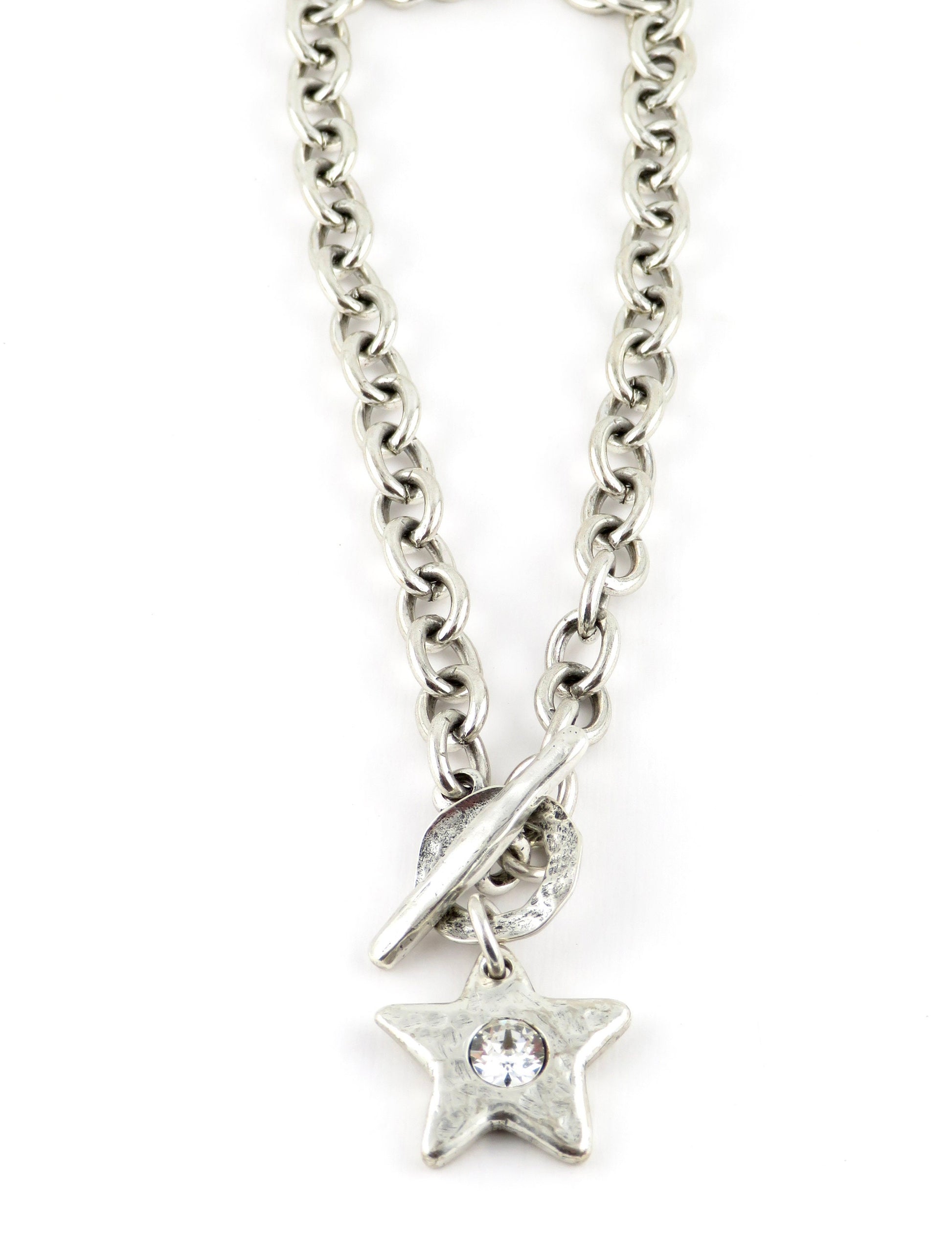 Hammered Silver Star Necklace| Sparkly Silver Star Pendant | Chunky Silver Star Necklace | Brushed Silver Star CZ Necklace | Toggle Necklace