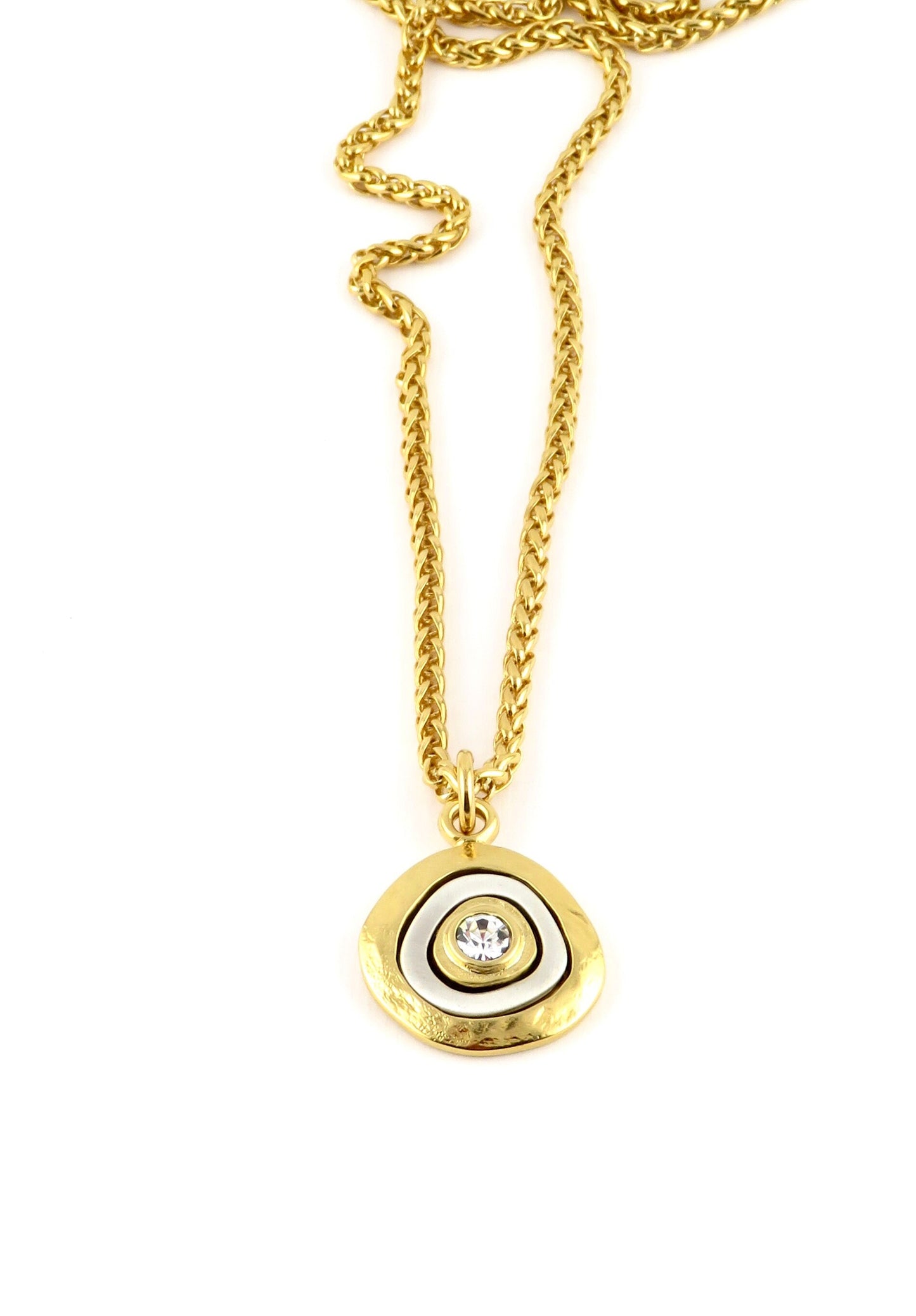 Gold Crystal Pendant | Two Tone Necklace | Mixed metal cz Necklace | Two Toned Medallion Pendant | Gold Mixed Metals Necklace