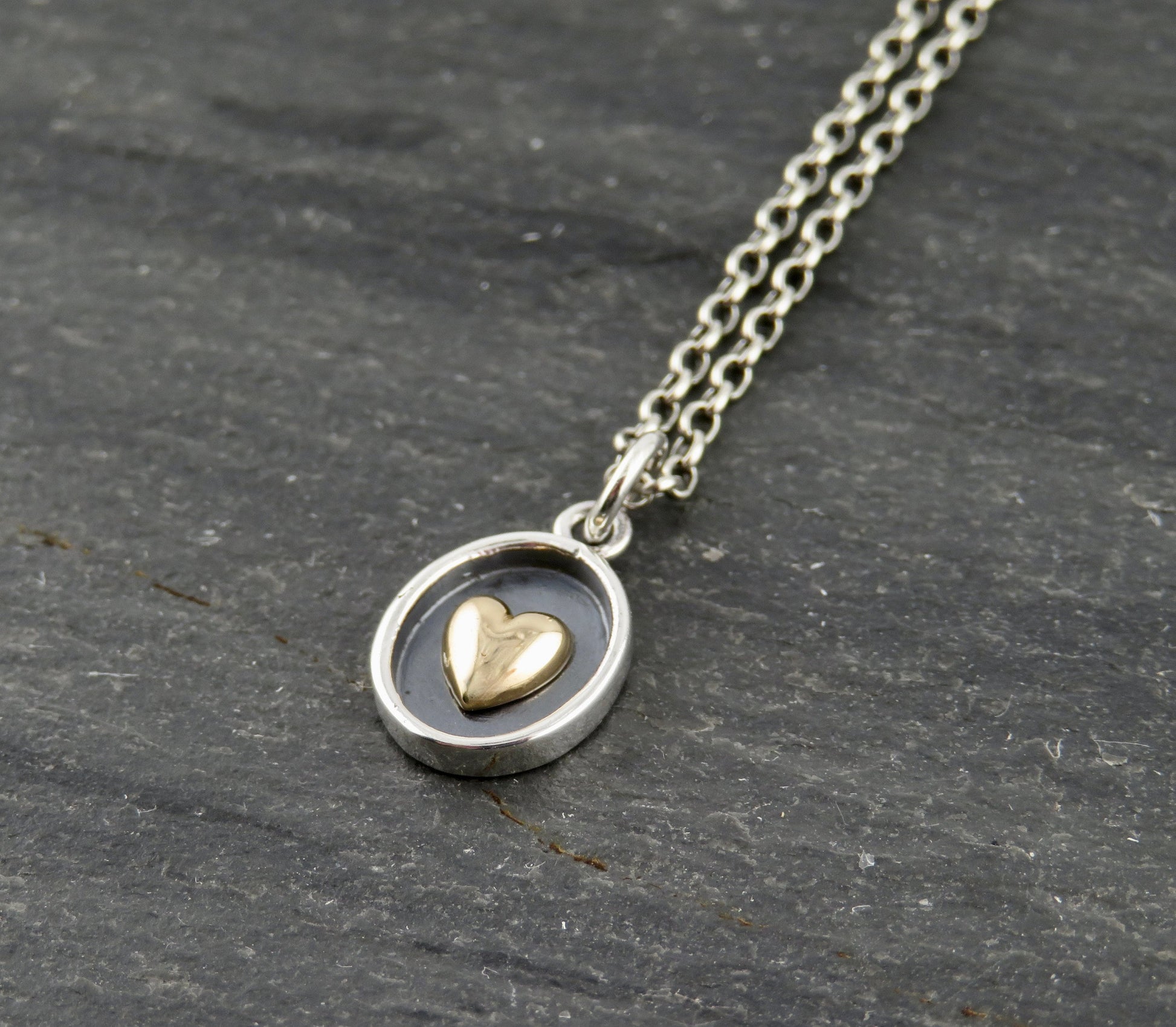 Two Tone Heart Necklace | Silver Gold Heart Necklace | Mixed Metal Heart Necklace | Sterling Heart Necklace | Framed Heart Pendant
