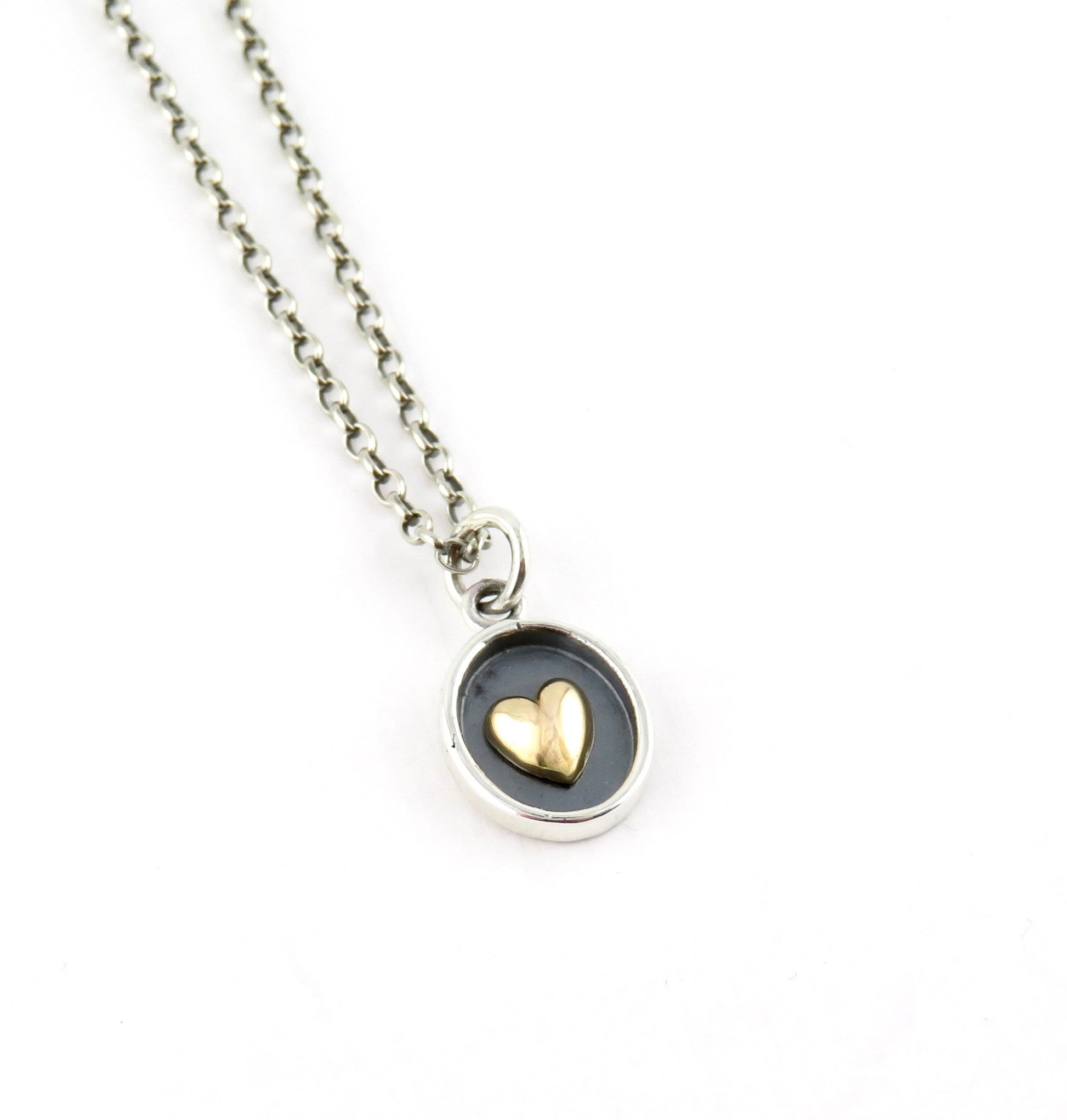 Two Tone Heart Necklace | Silver Gold Heart Necklace | Mixed Metal Heart Necklace | Sterling Heart Necklace | Framed Heart Pendant