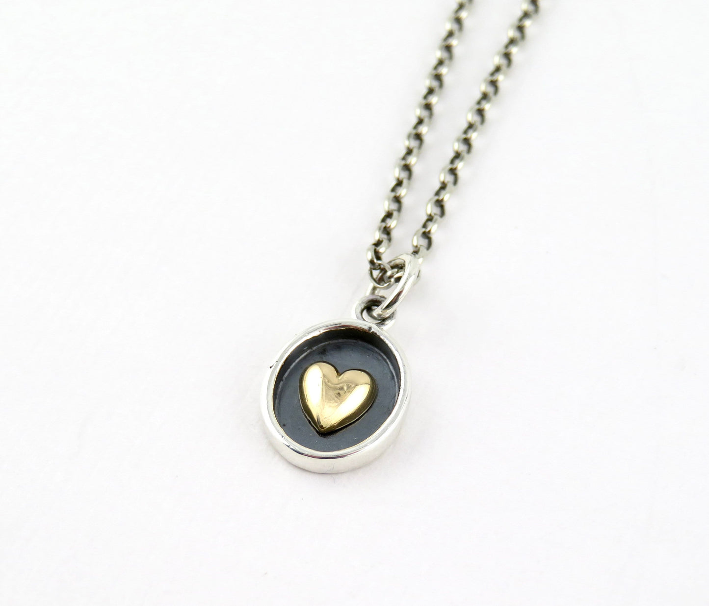 Two Tone Heart Necklace | Silver Gold Heart Necklace | Mixed Metal Heart Necklace | Sterling Heart Necklace | Framed Heart Pendant