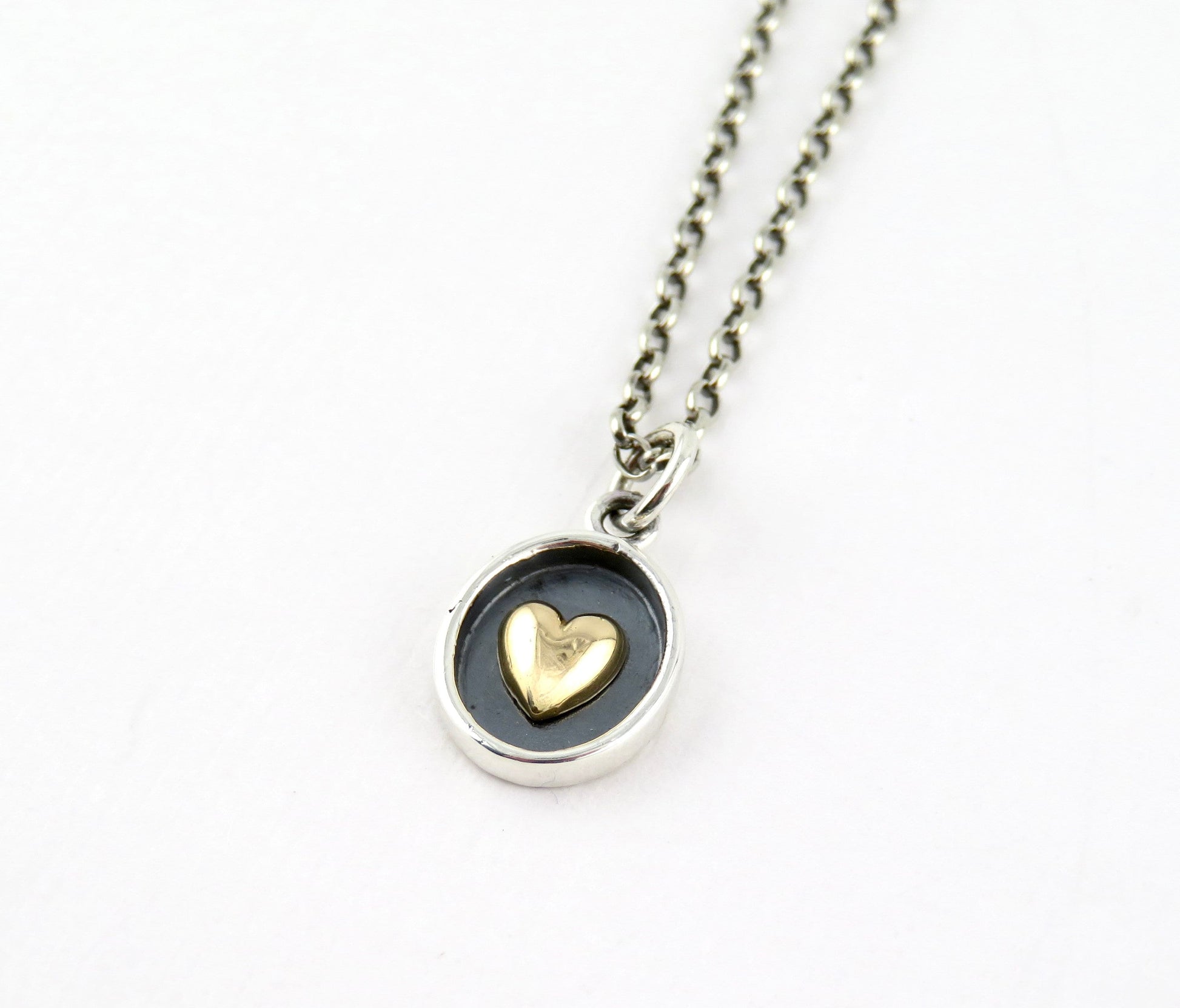 Two Tone Heart Necklace | Silver Gold Heart Necklace | Mixed Metal Heart Necklace | Sterling Heart Necklace | Framed Heart Pendant
