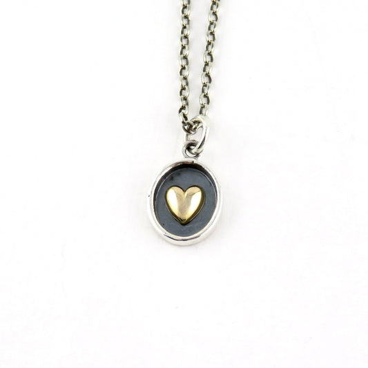 Two Tone Heart Necklace | Silver Gold Heart Necklace | Mixed Metal Heart Necklace | Sterling Heart Necklace | Framed Heart Pendant