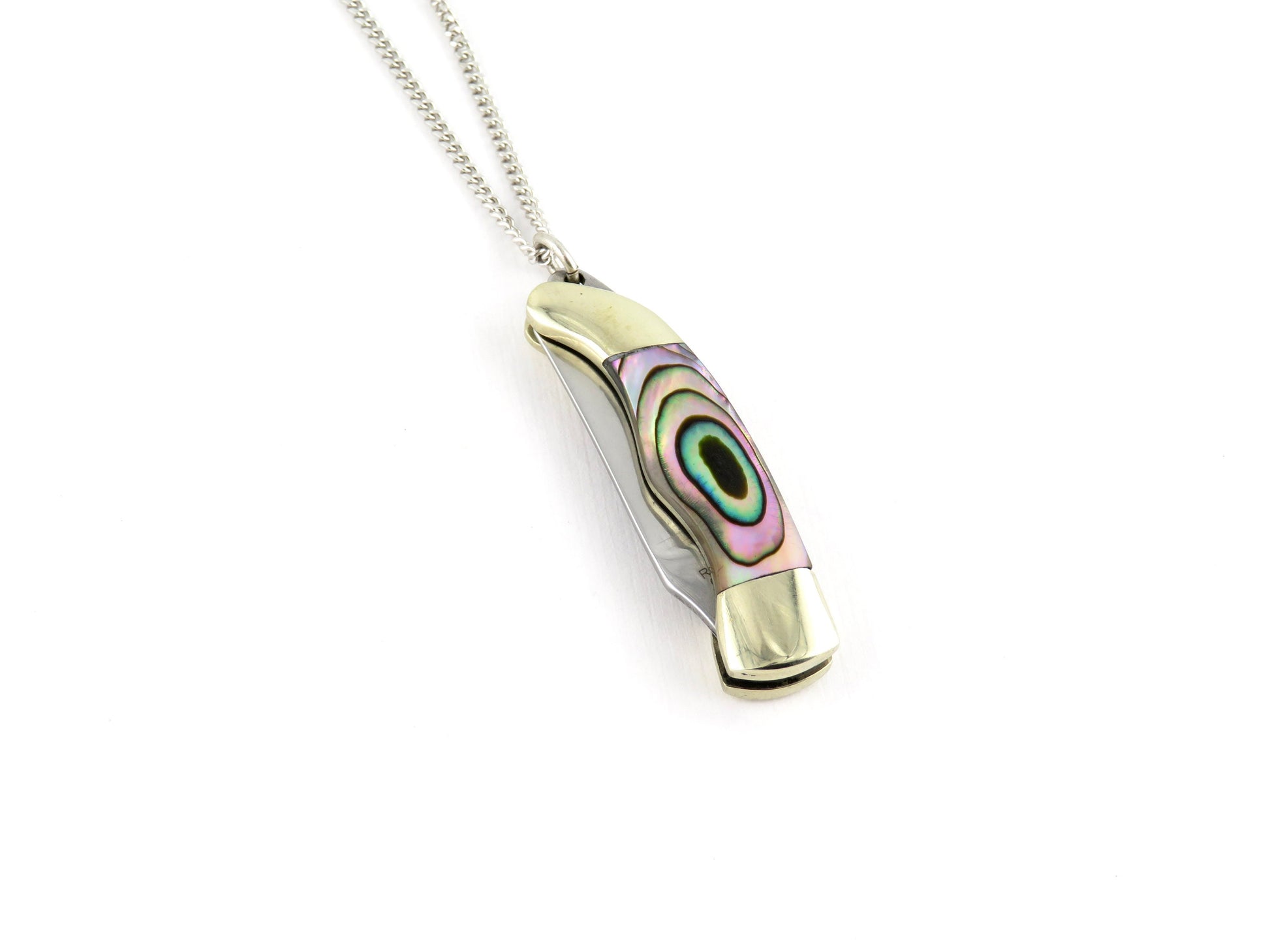 Abalone knife necklace, small pocketknife necklace, mini knife necklace, small pocketknife necklace, knife jewelry, small knife pendant
