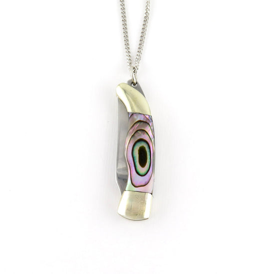 Abalone knife necklace, small pocketknife necklace, mini knife necklace, small pocketknife necklace, knife jewelry, small knife pendant