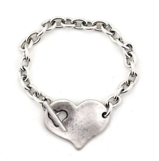 Hammered Silver Heart Bracelet | Chunky Heart Bracelet | Silver Heart Bracelet | Toggle Clasp Heart Bracelet | Unique Heart Bracelet