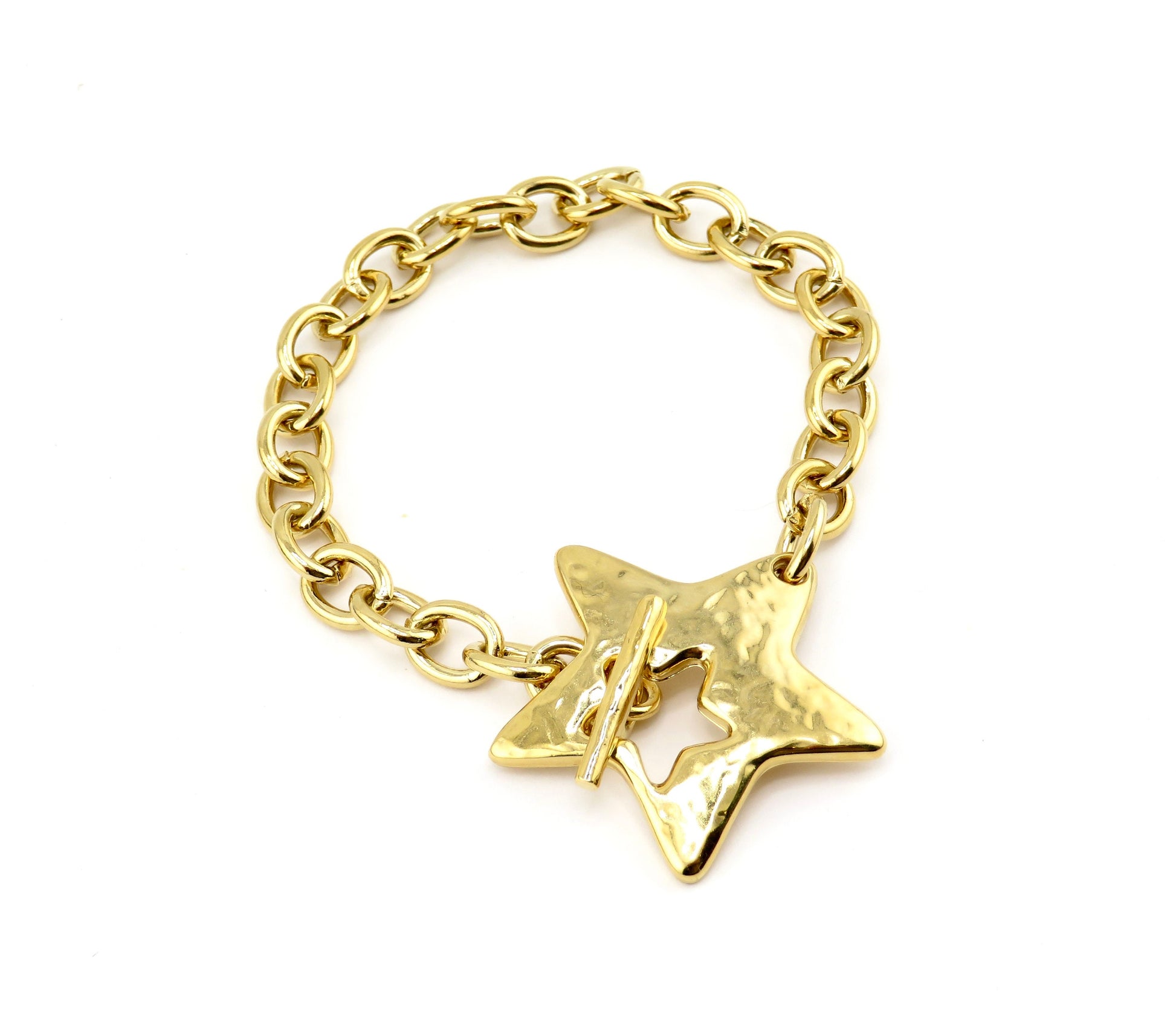 Hammered Gold Star Bracelet | Gold Chunky Star Bracelet | Gold Star Toggle Bracelet | Star Toggle Bracelet | Big Gold Star Bracelet