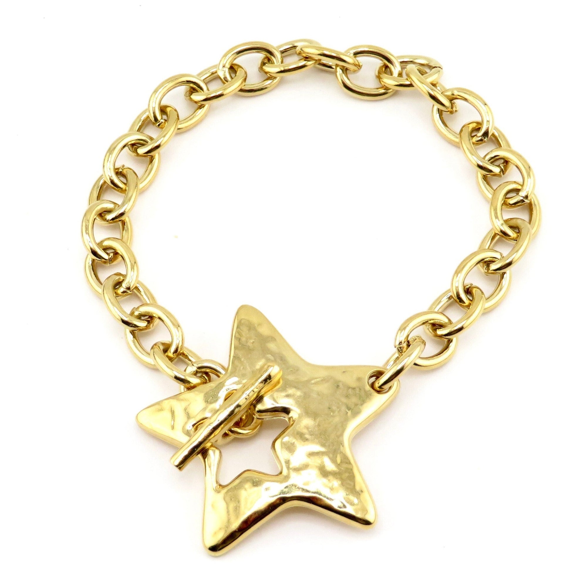 Hammered Gold Star Bracelet | Gold Chunky Star Bracelet | Gold Star Toggle Bracelet | Star Toggle Bracelet | Big Gold Star Bracelet