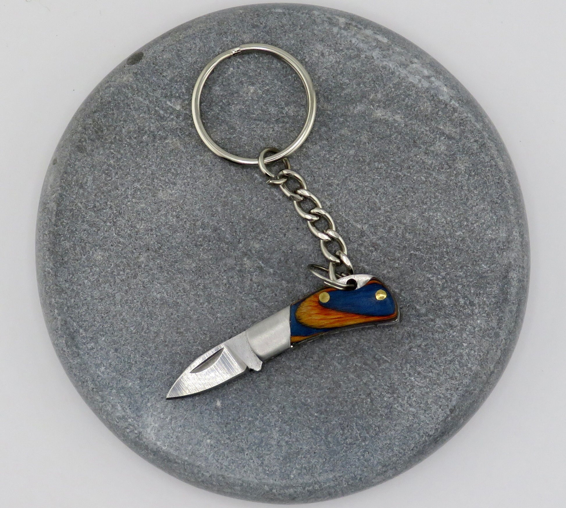 small wood knife keychain| keychain knife | mini knife keyring | small knife keychain | mini wood knife keyring | orange blue knife keyring